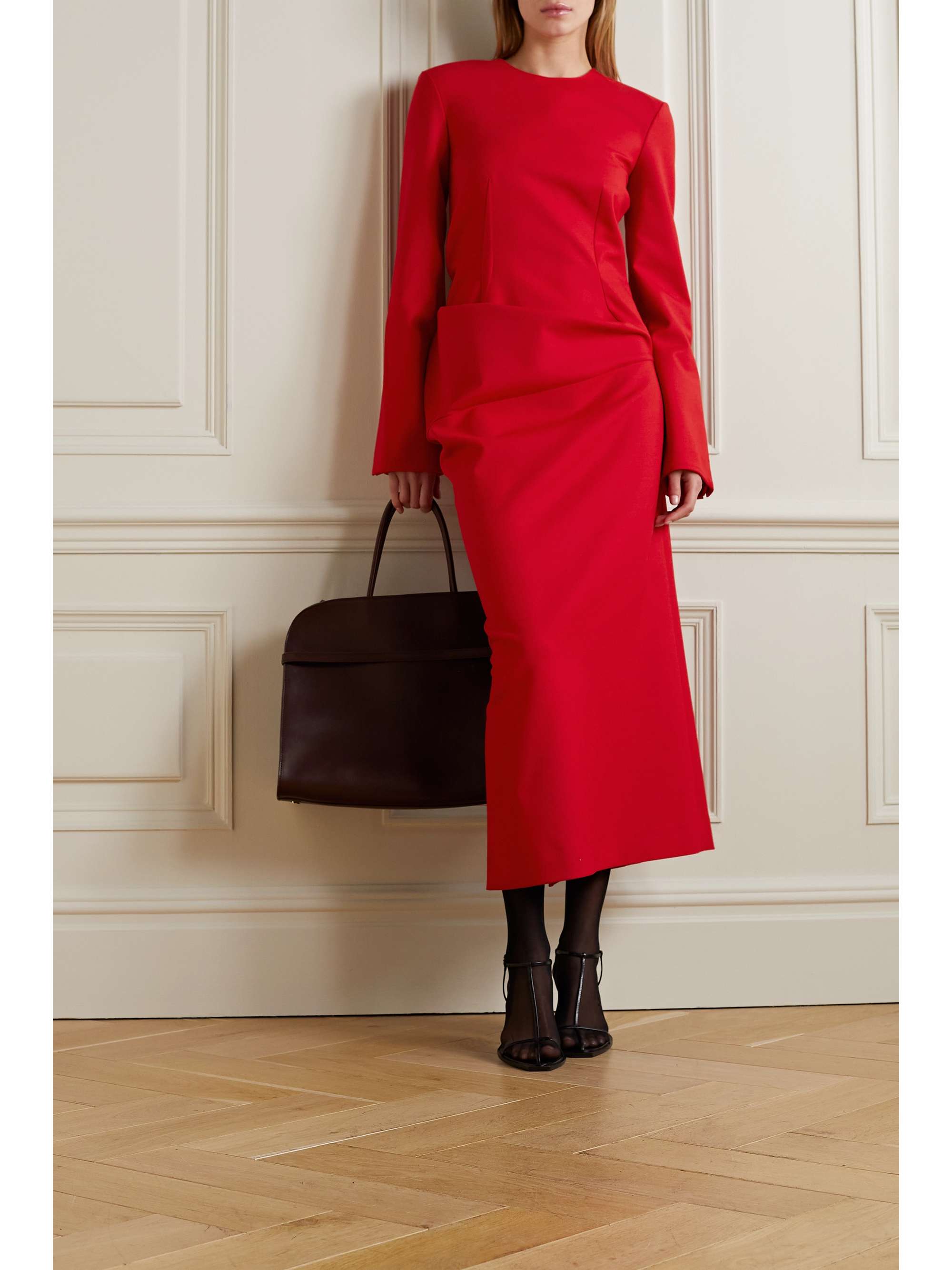 THE ROW Lucienne ruched wool-blend midi dress