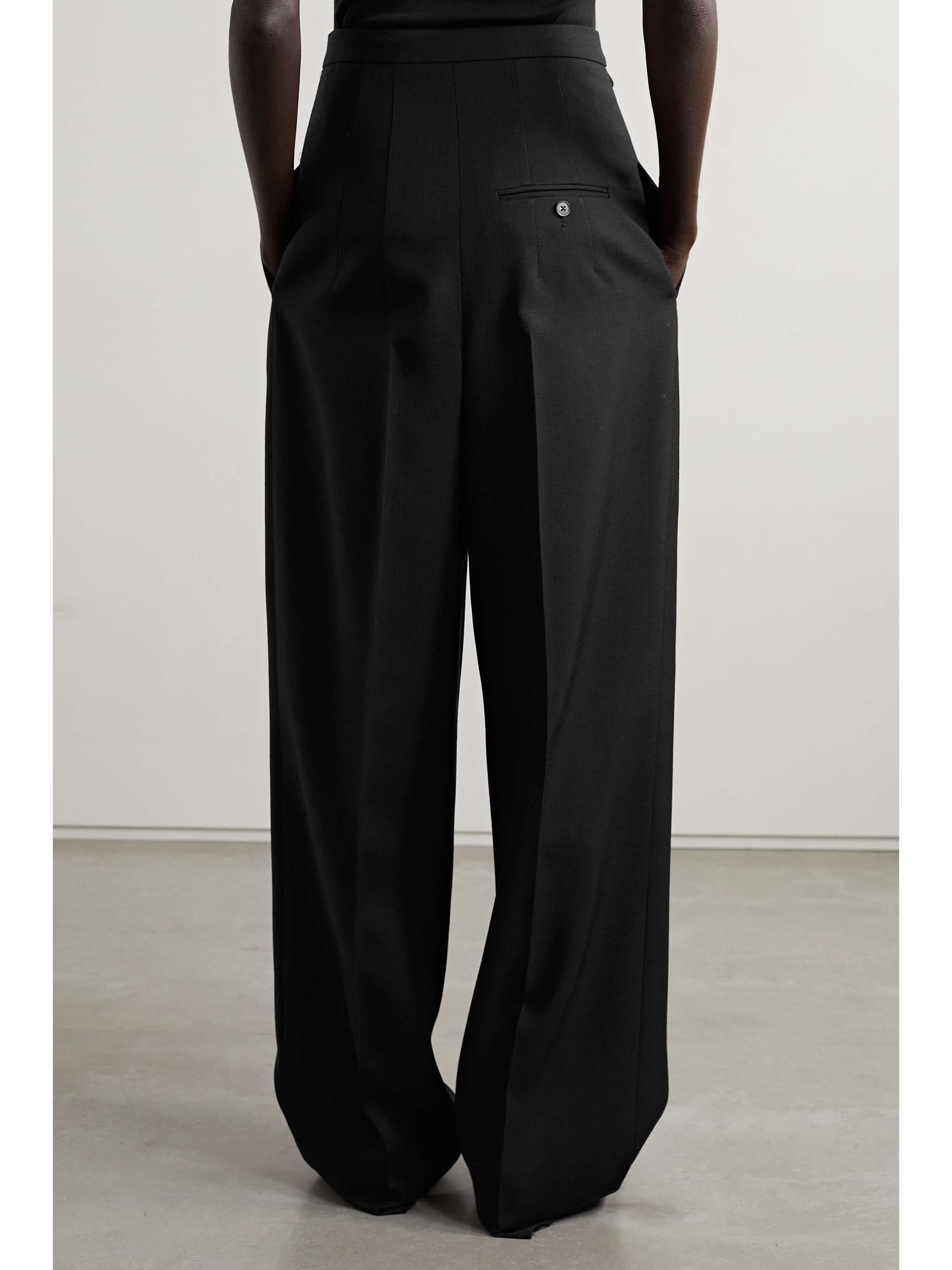 THE ROW Marcellita pleated wool and mohair-blend piqué wide-leg pants