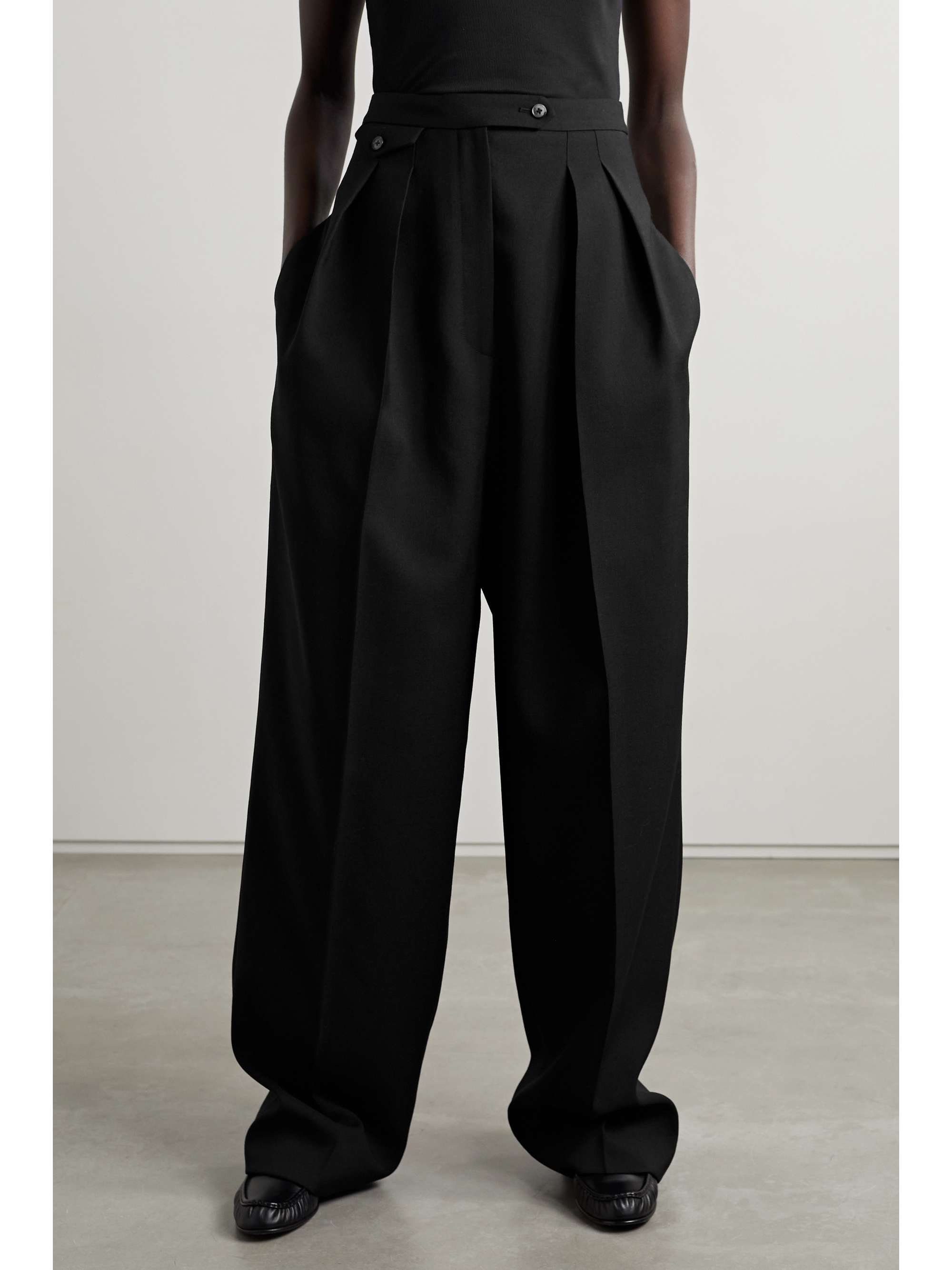 THE ROW Marcellita pleated wool and mohair-blend piqué wide-leg pants