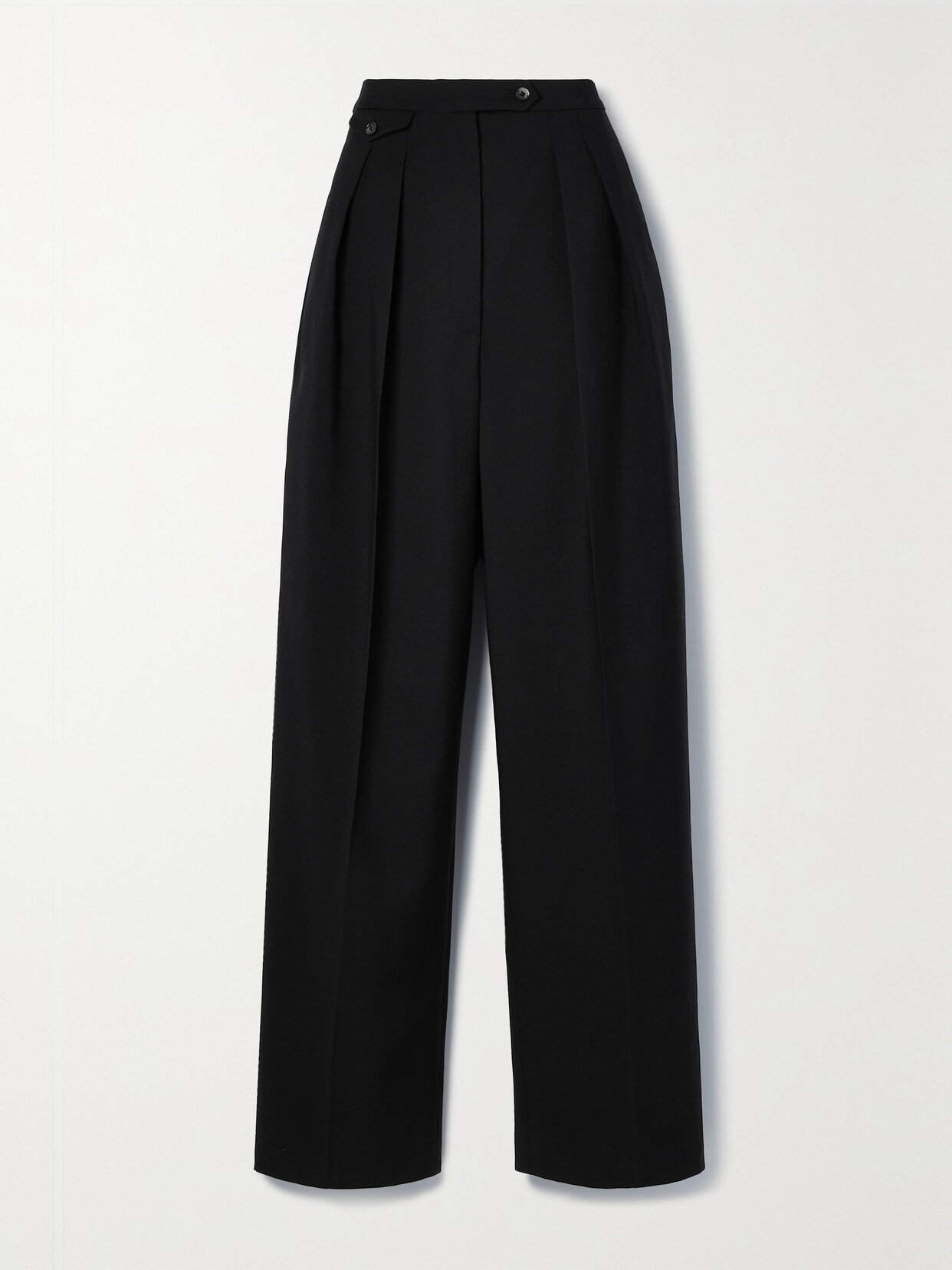 Shop The Row Marcellita Pleated Wool And Mohair-blend Piqué Wide-leg Pants In Black