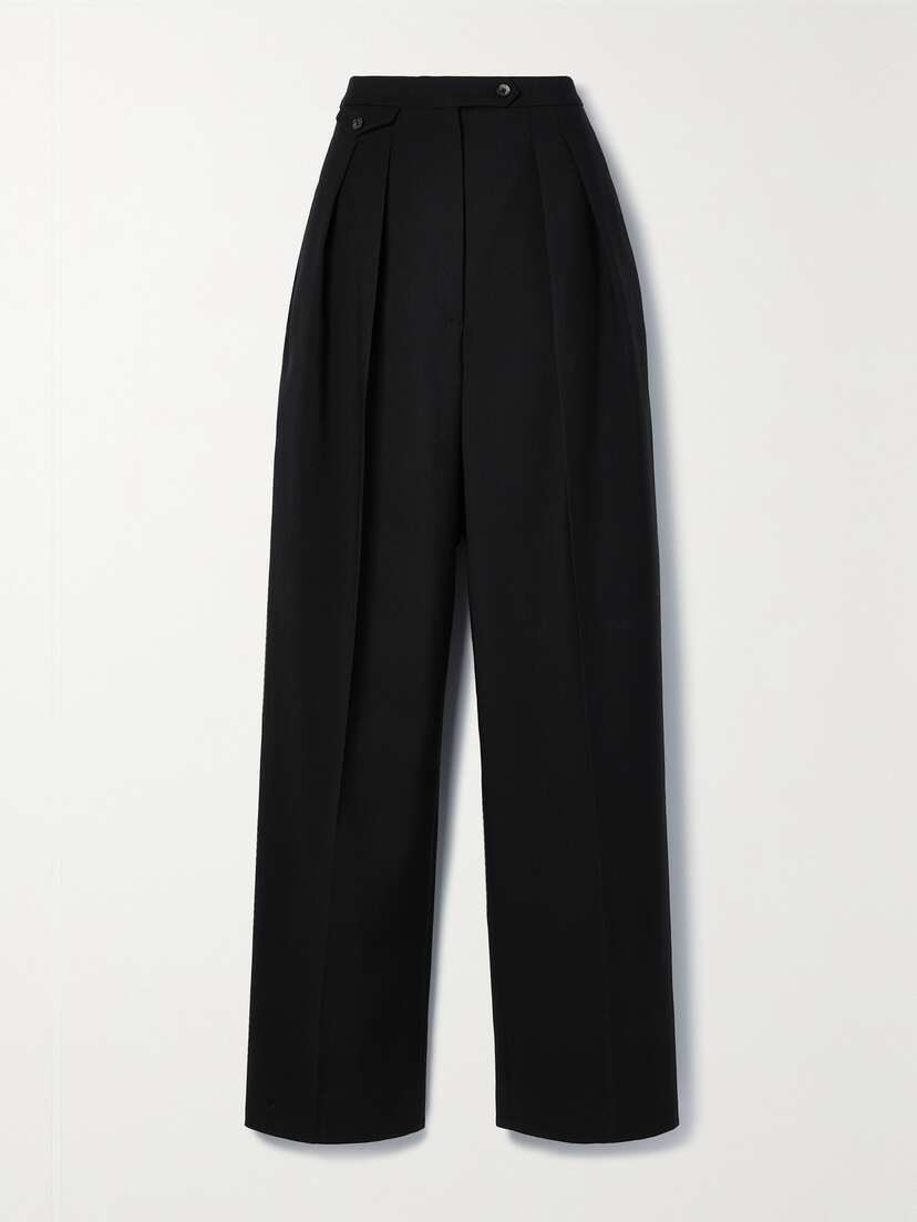 The Row Marcellita Pleated Wool And Mohair-blend Piqué Wide-leg Pants