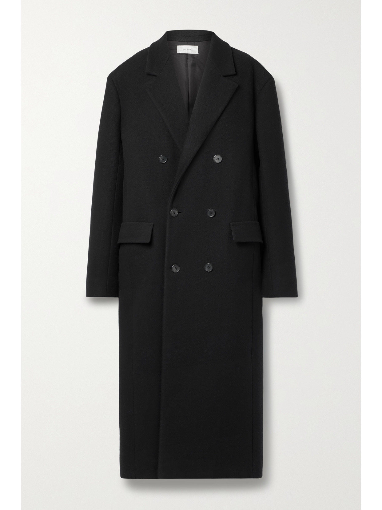 The Row Diana Cashmere Double-breasted Long Pea Coat In Black