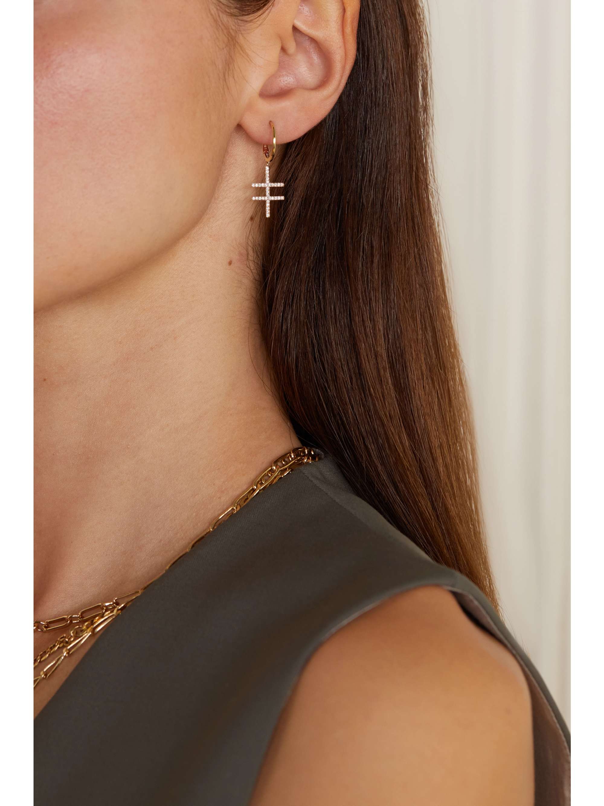 BY PARIAH Double Crossing 14-karat recycled gold diamond single hoop earring