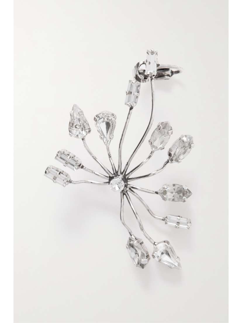 Saint Laurent Rhinestone Blossom Silver-tone Crystal Single Clip Earring