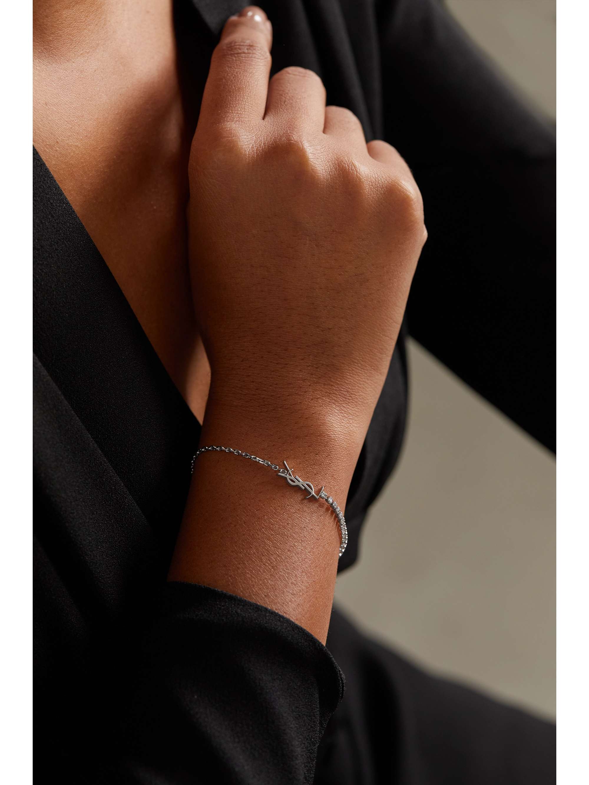 SAINT LAURENT Silver-tone crystal bracelet