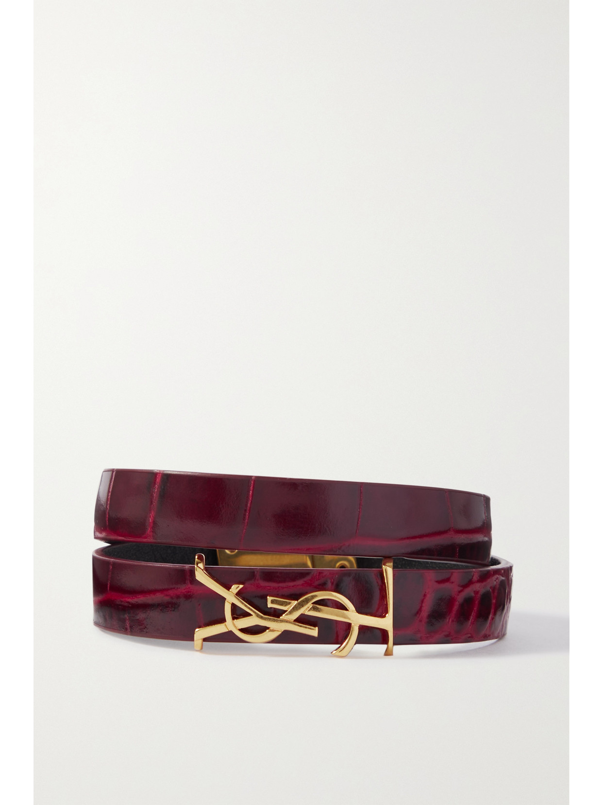 SAINT LAURENT - Croc-effect Leather And Gold-tone Bracelet - Red