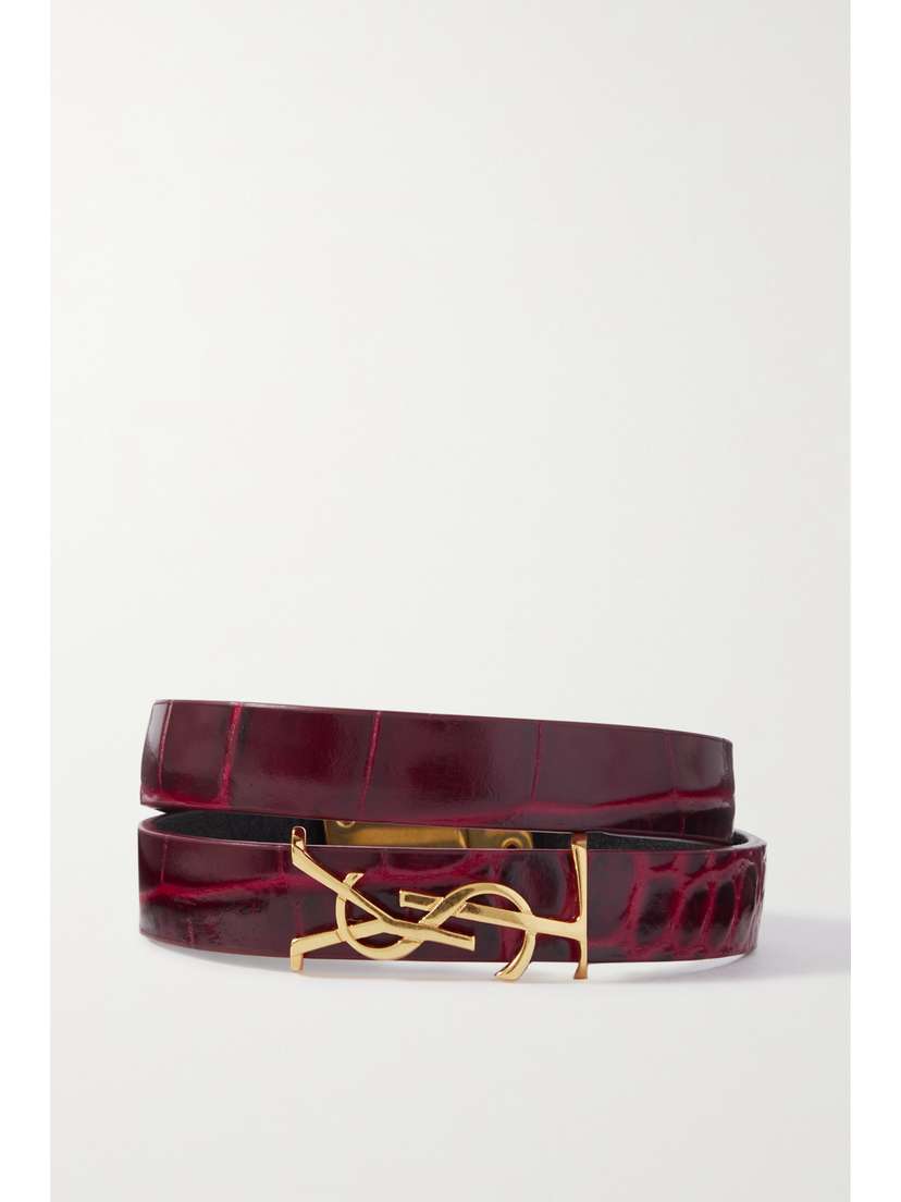 Saint Laurent Croc-effect Leather And Gold-tone Bracelet