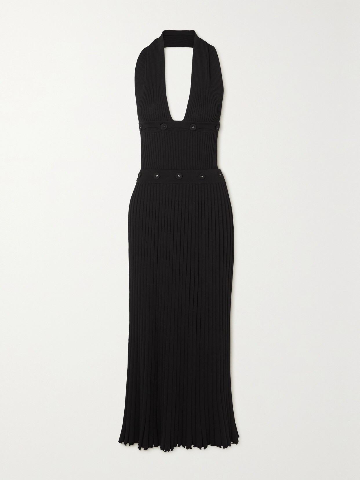 Christopher Esber Open-back Asymmetric Cutout Ribbed-knit Midi Halterneck Dress - Black