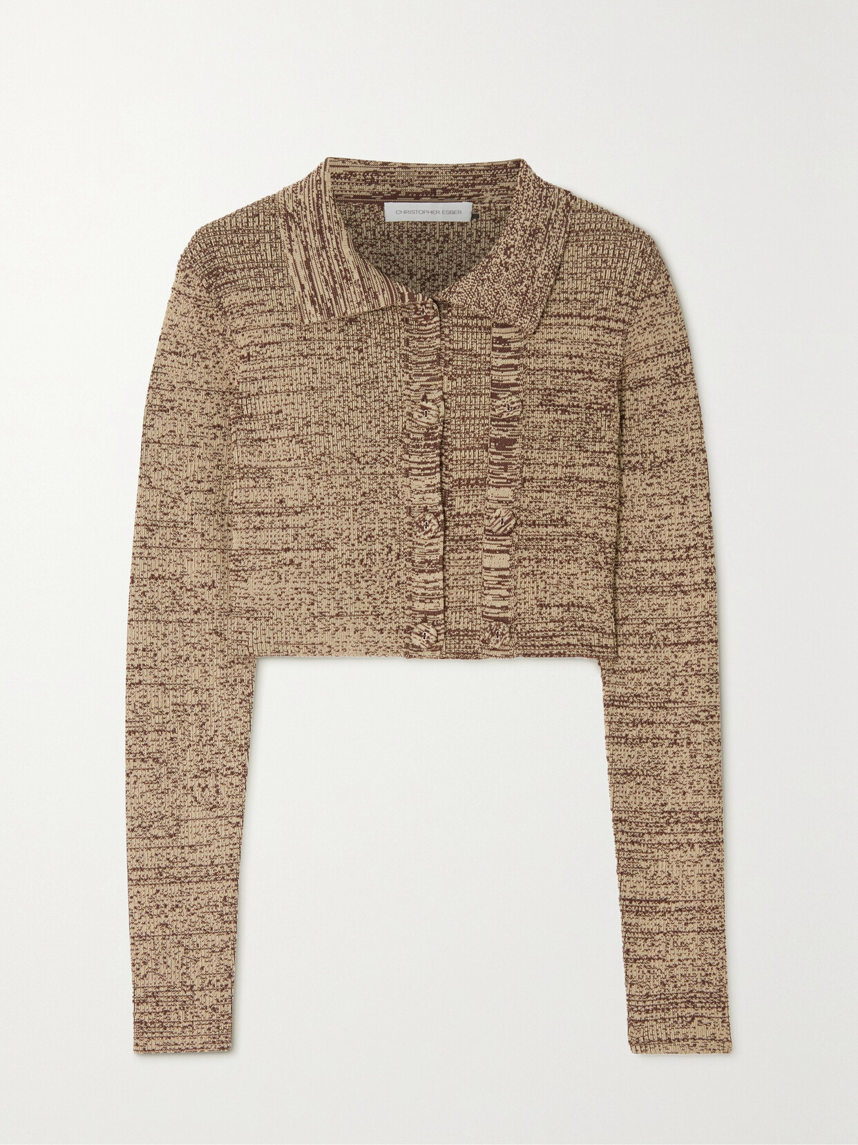 Christopher Esber - Cropped Mélange Ribbed-knit Cardigan - Brown