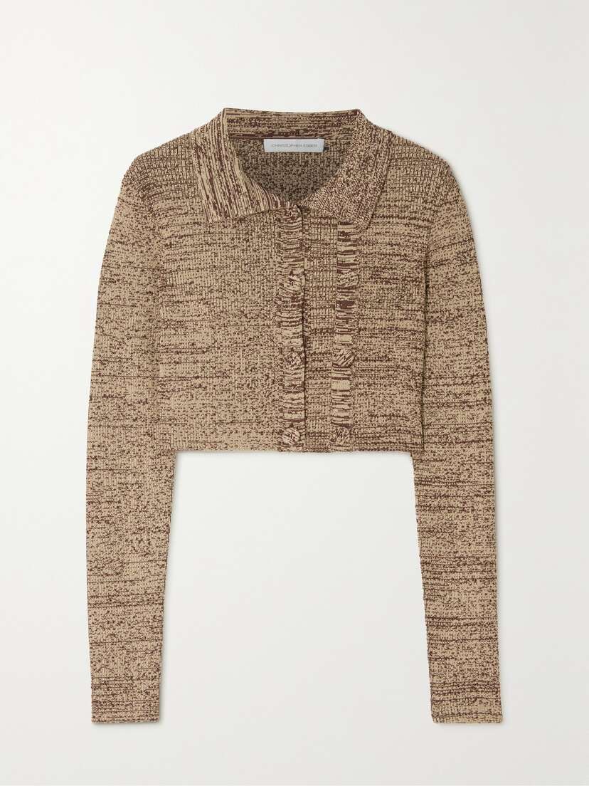 Christopher Esber Cropped Mélange Ribbed-knit Cardigan