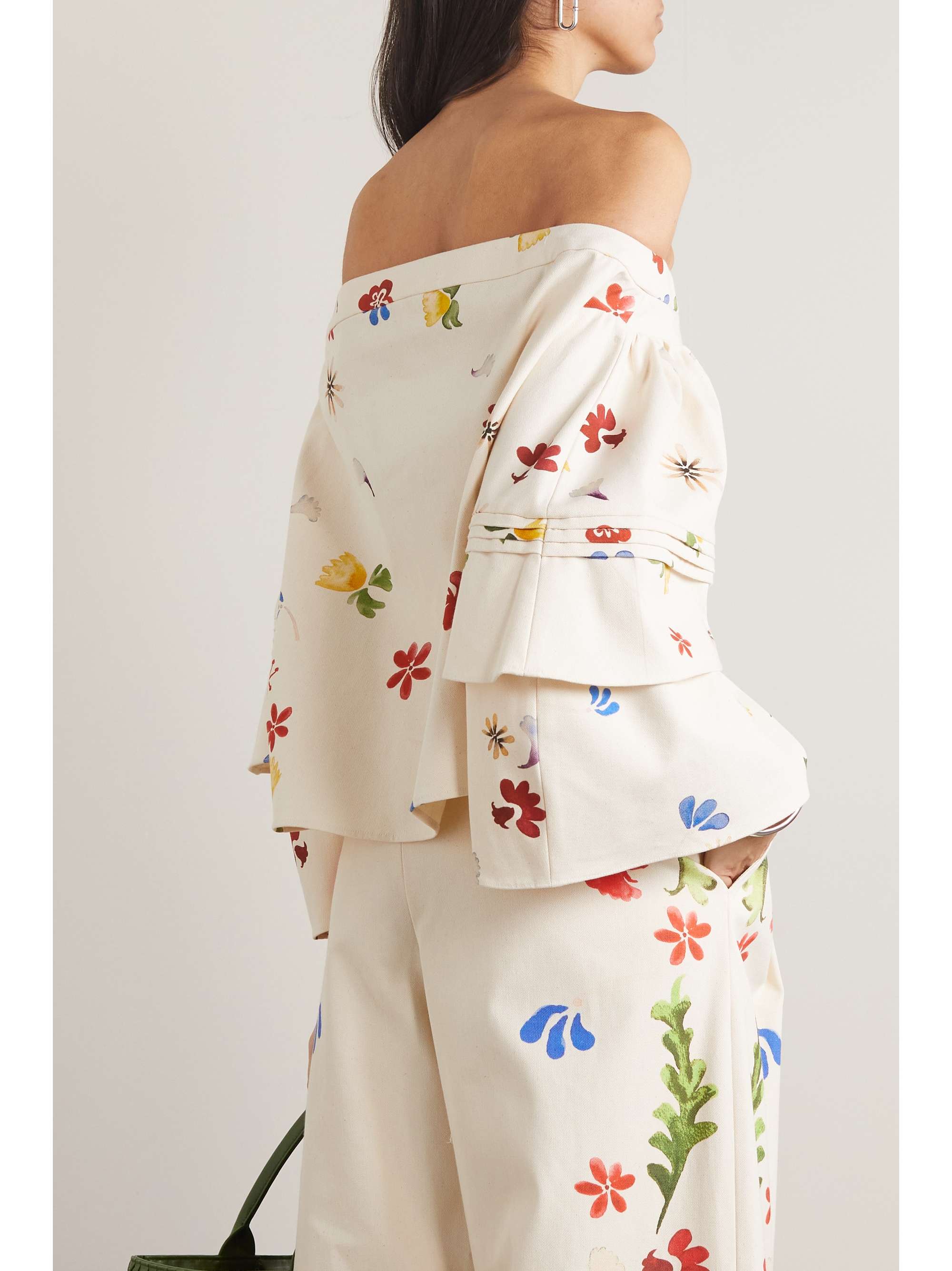 ROSIE ASSOULIN Off-the-shoulder floral-print cotton-canvas top
