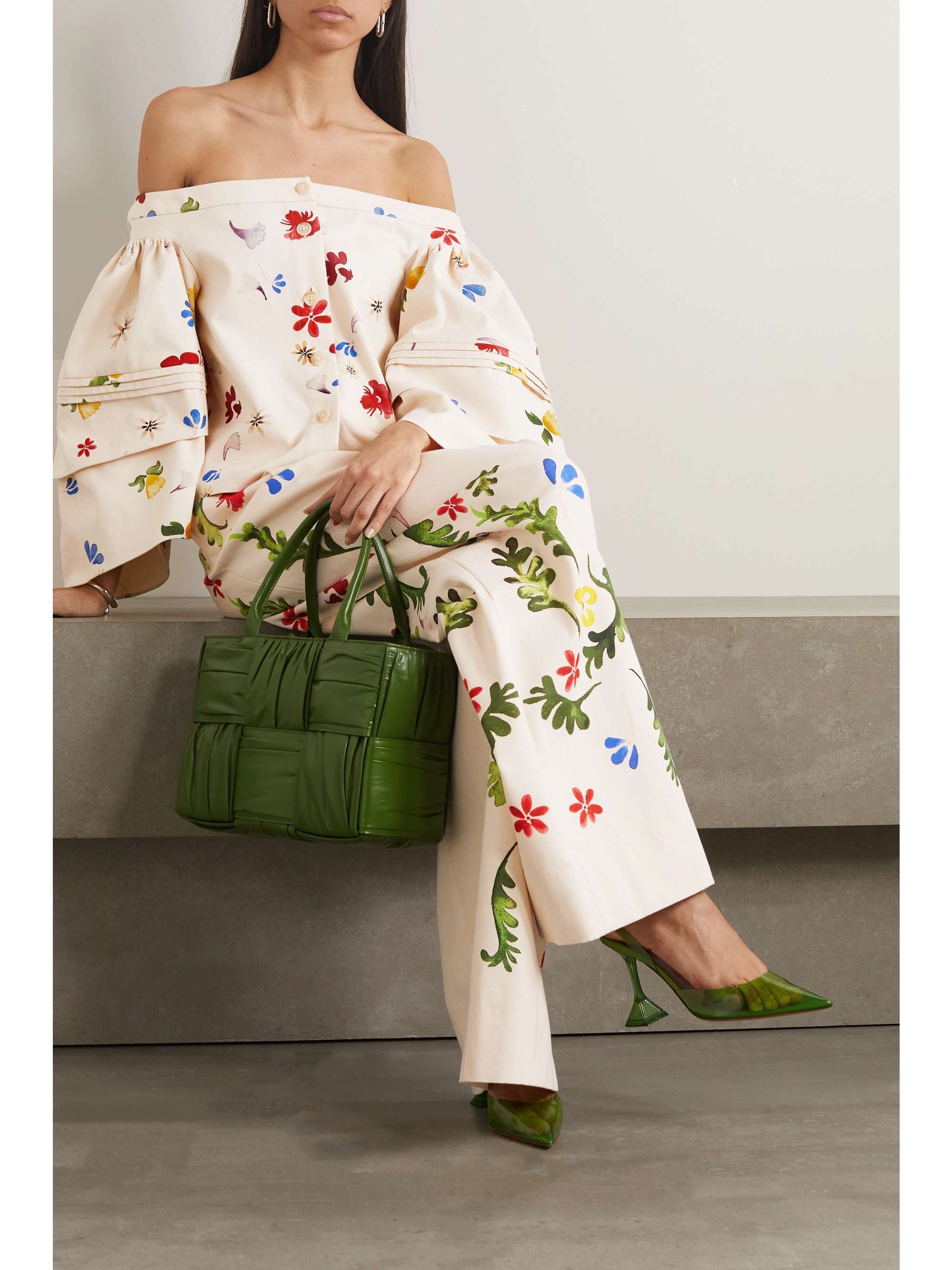 ROSIE ASSOULIN Off-the-shoulder floral-print cotton-canvas top