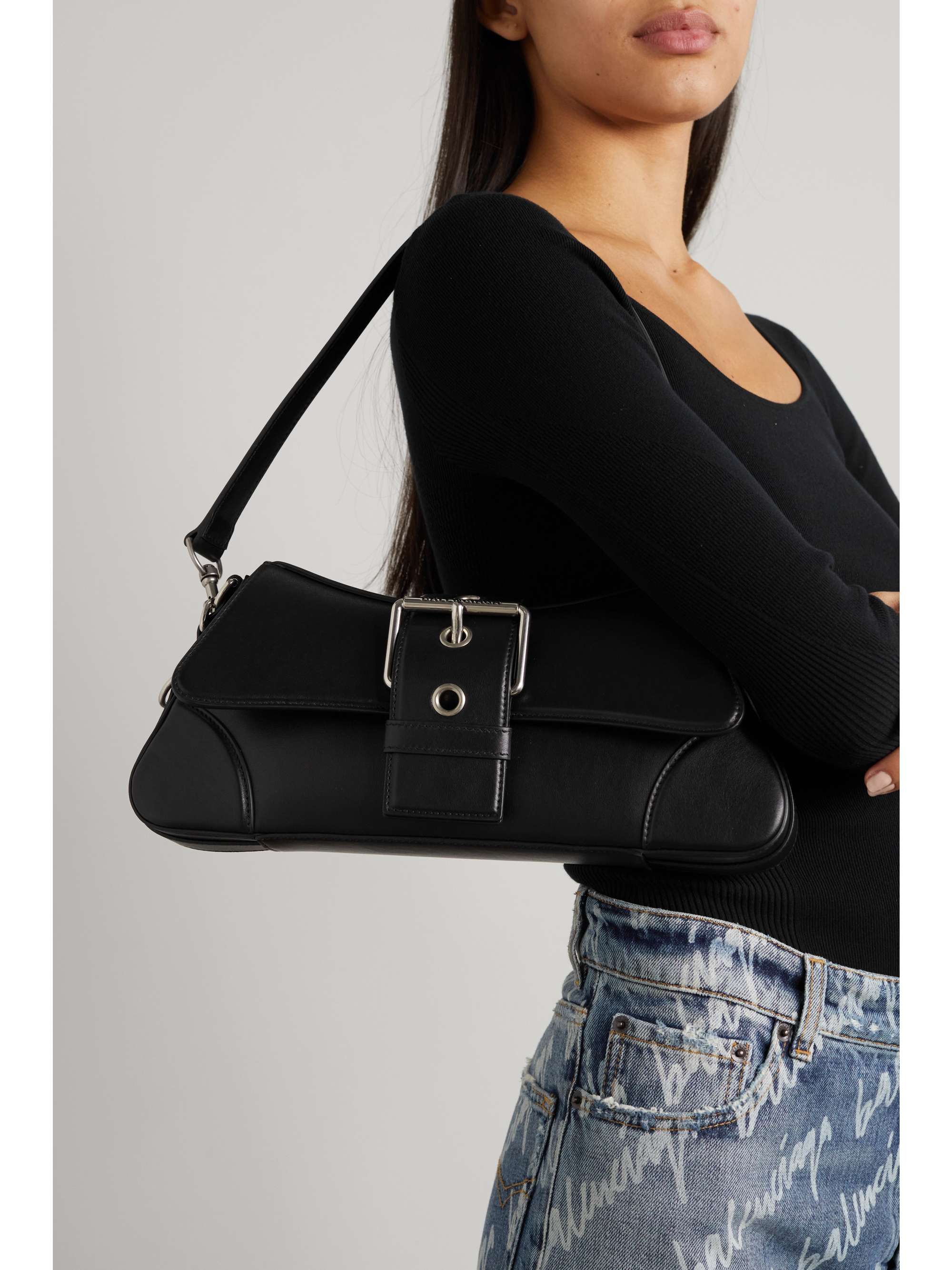 BALENCIAGA Lindsay medium buckled leather shoulder bag NETAPORTER