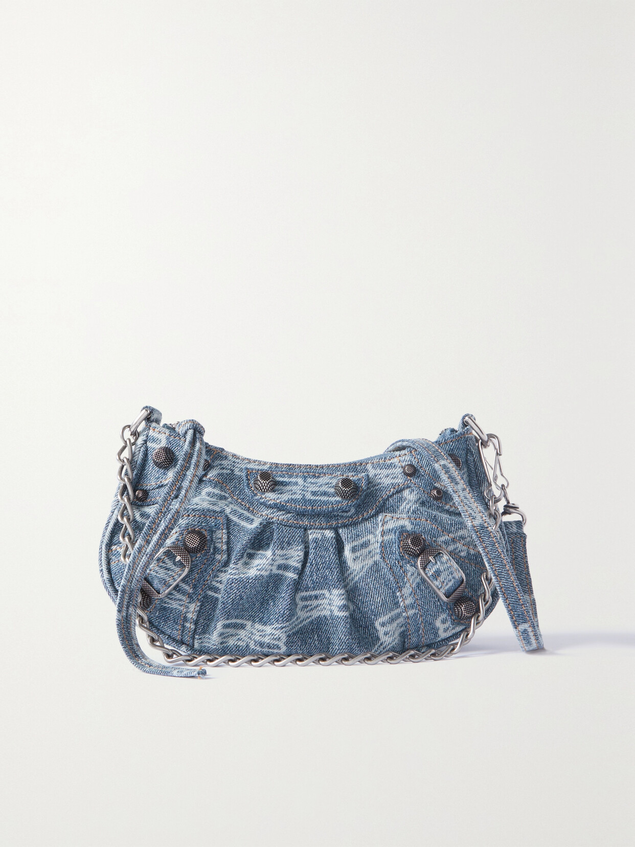 Balenciaga - Le Cagole Mini Studded Printed Denim Shoulder Bag - Blue