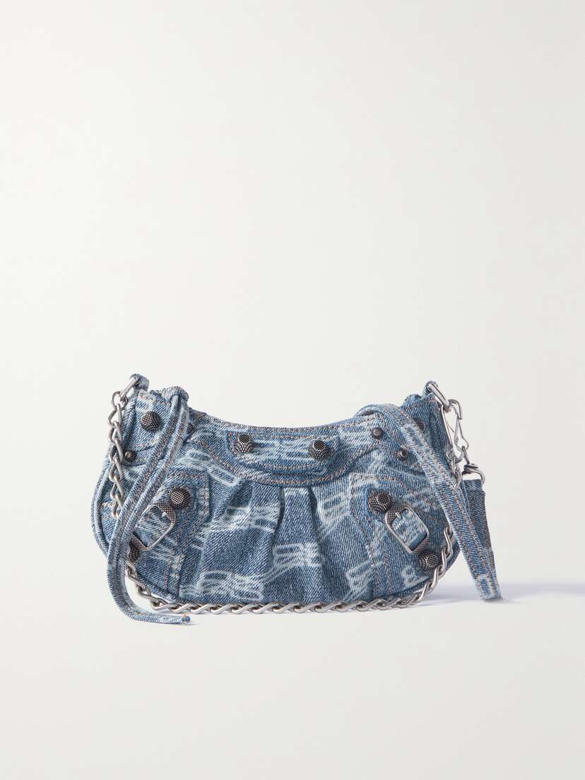 Balenciaga Le Cagole Mini Studded Printed Denim Shoulder Bag