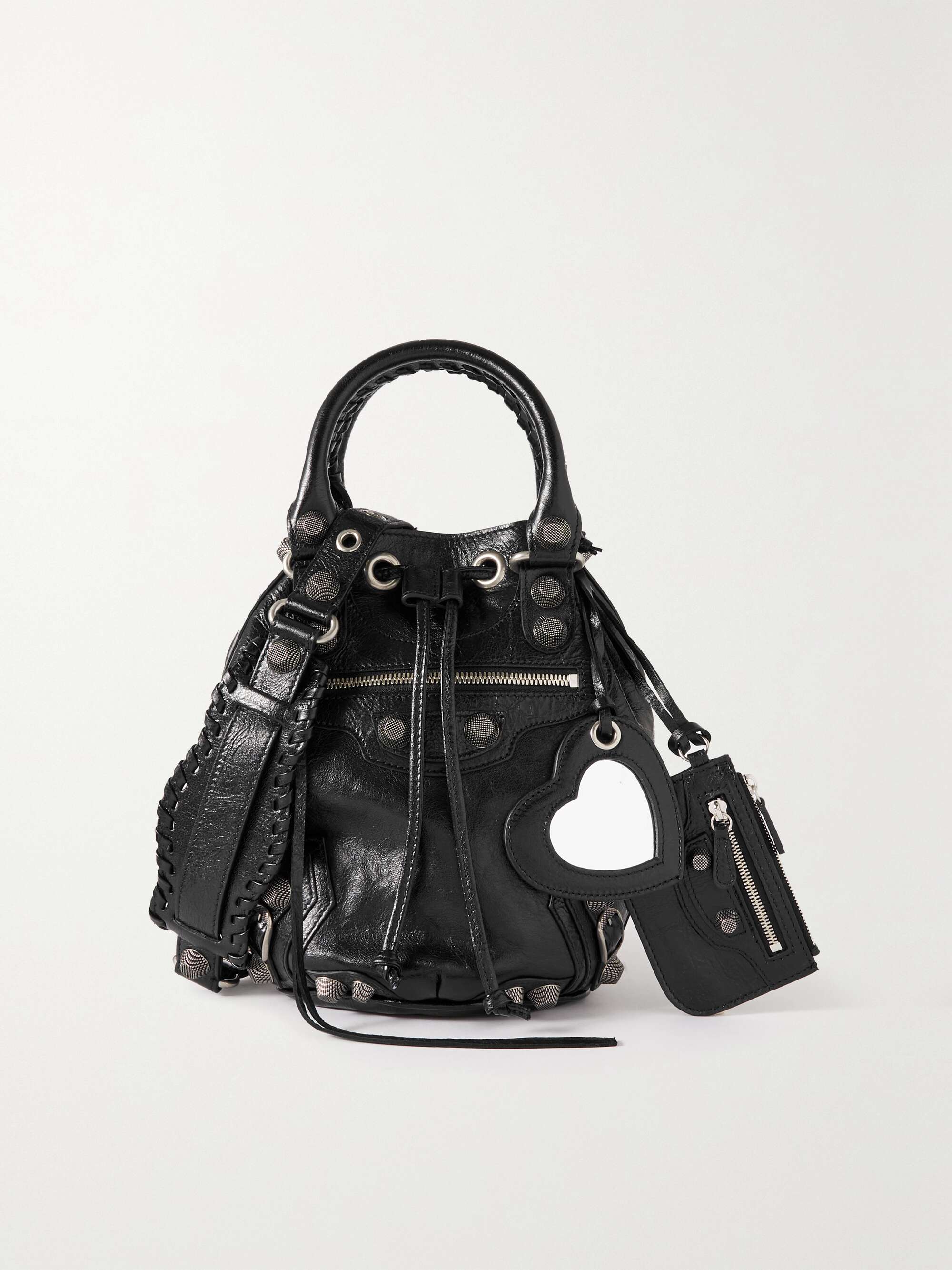 BALENCIAGA Le Cagole studded crinkled-leather bucket bag | NET-A-PORTER