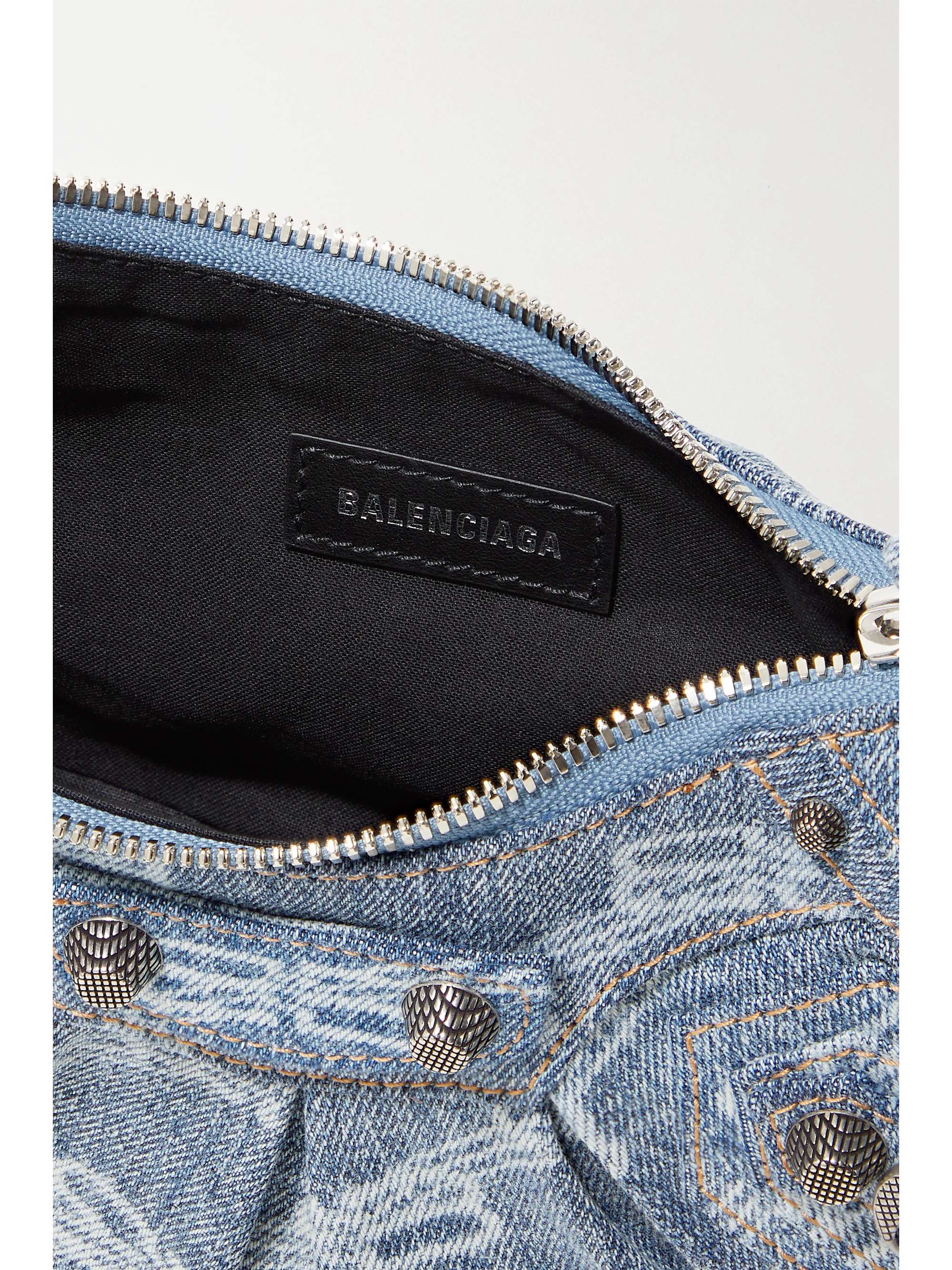 BALENCIAGA Le Cagole XS studded printed denim shoulder bag NETAPORTER