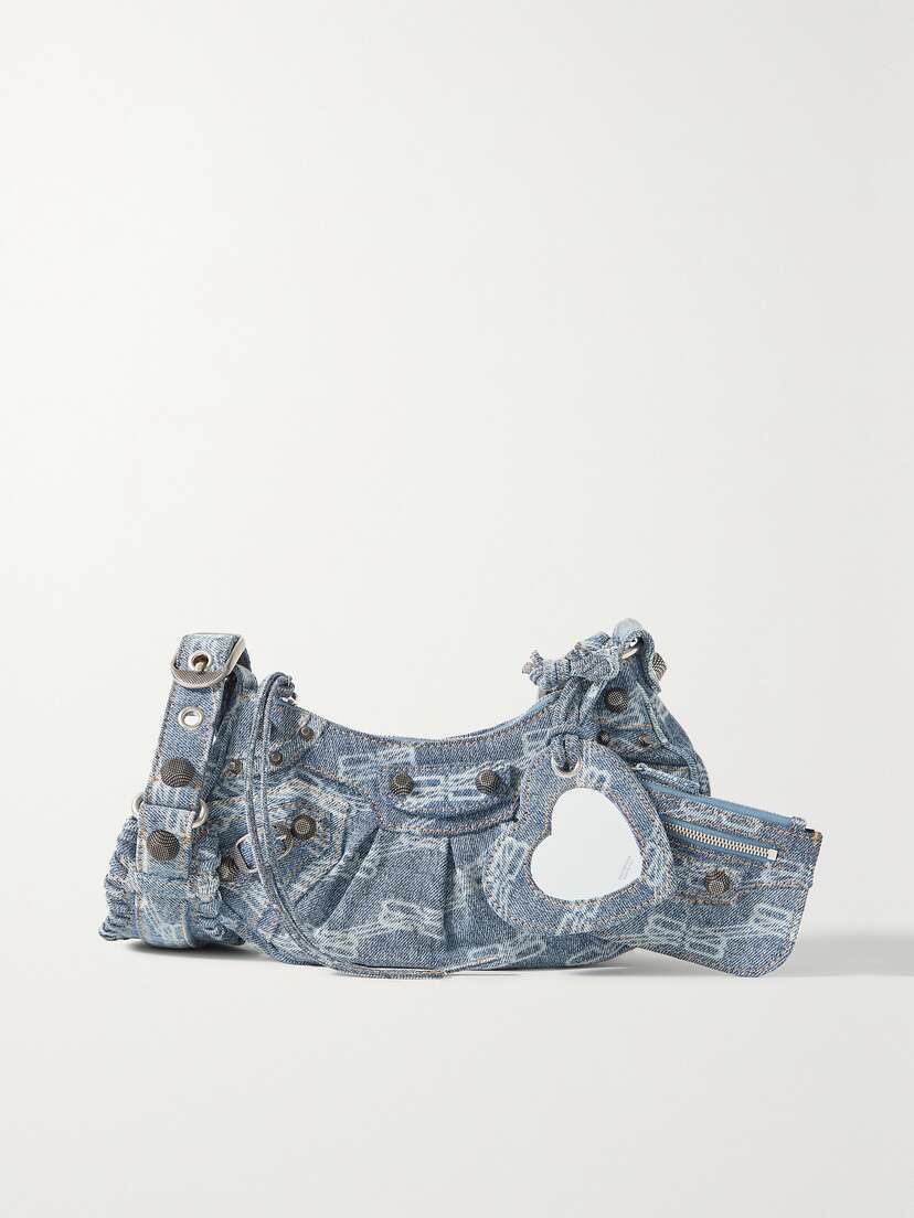 Balenciaga Le Cagole Xs Studded Printed Denim Shoulder Bag