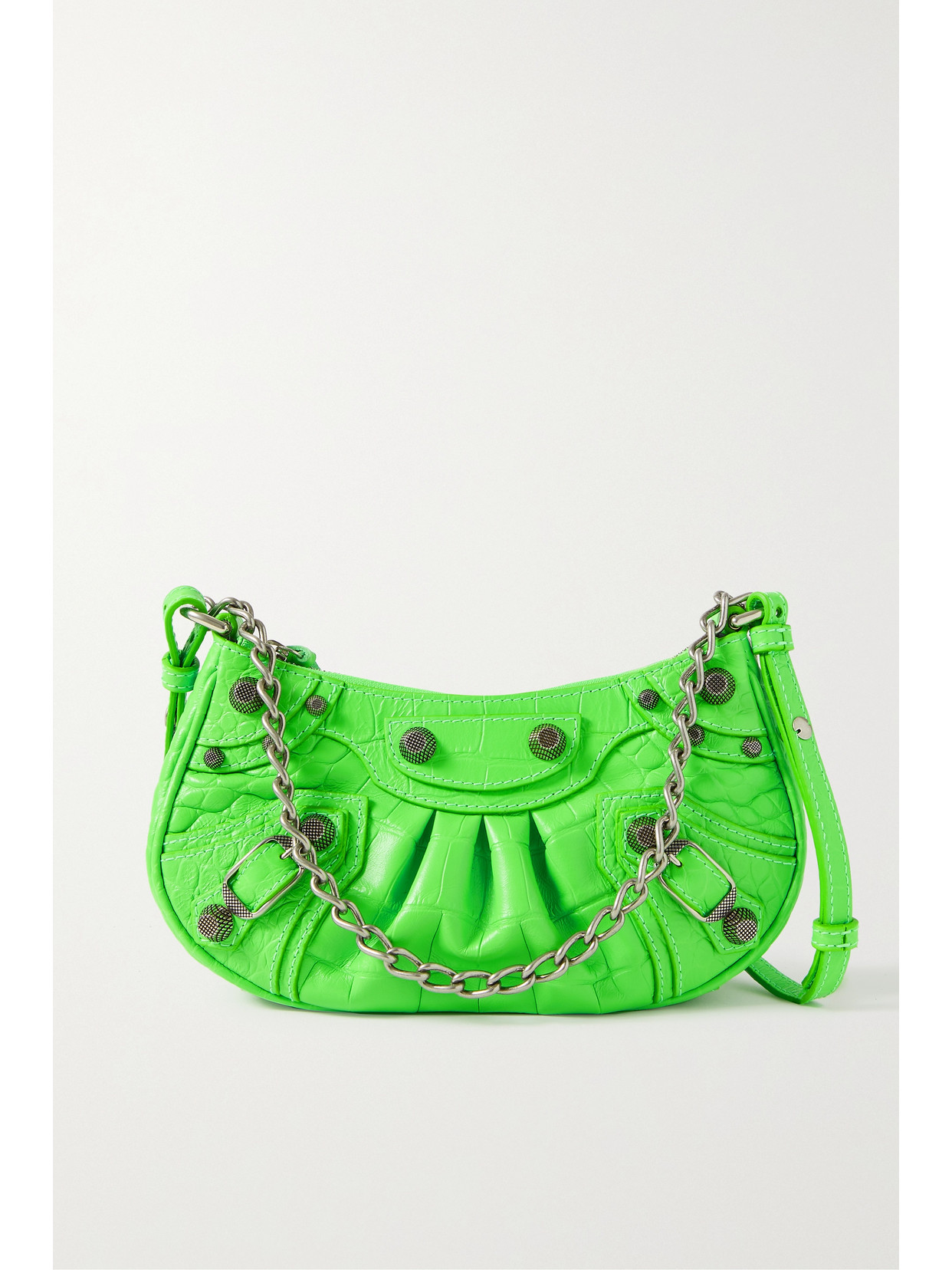 Balenciaga Le Cagole Mini Studded Croc-effect Leather Shoulder Bag In Green