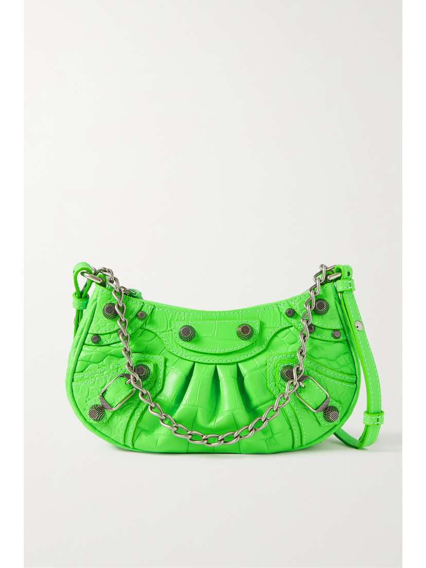 Balenciaga Le Cagole Mini Studded Croc-effect Leather Shoulder Bag
