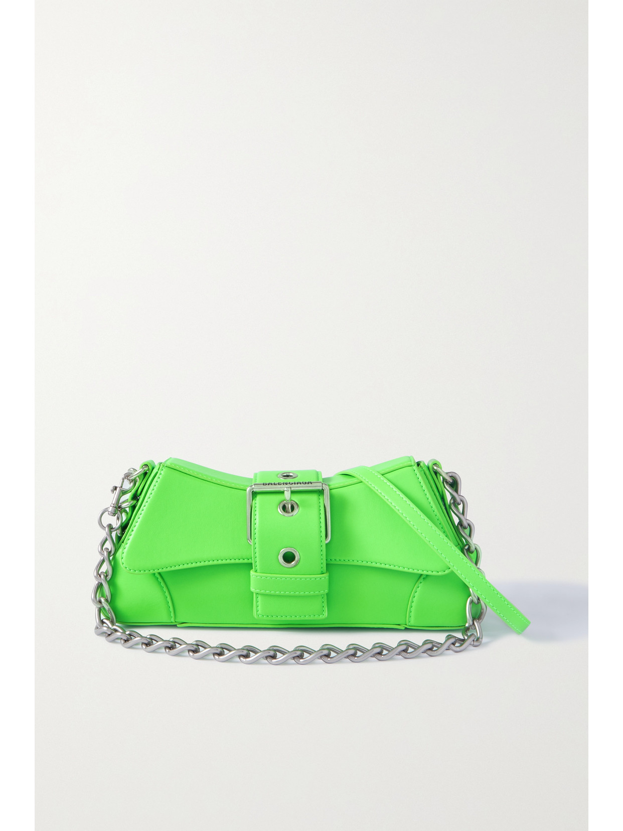 Shop Balenciaga Lindsay Small Buckled Leather Shoulder Bag In Green