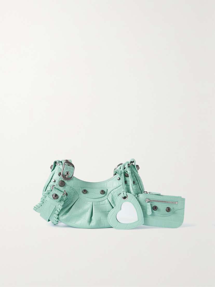 Balenciaga Le Cagole Xs Studded Croc-effect Leather Shoulder Bag