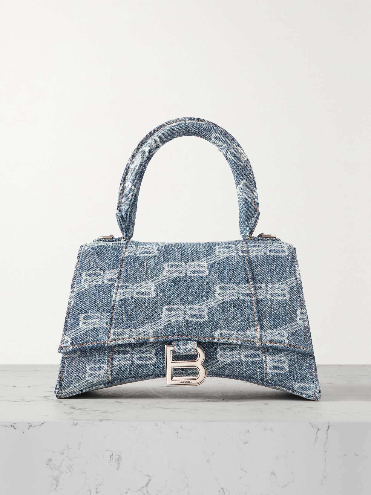 Balenciaga Hourglass Small Logo-printed Tote In Blue