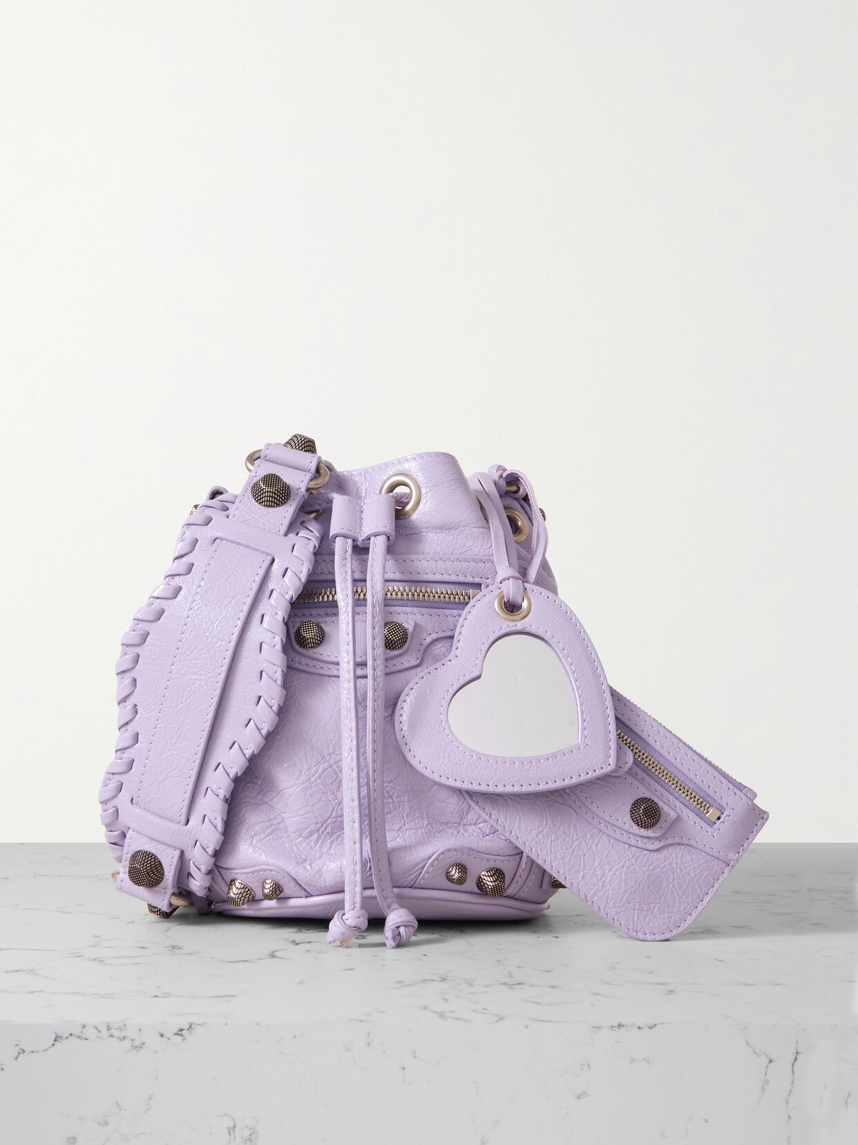 Le Cagole Xs Studded Crinkled-leather Bucket Bag