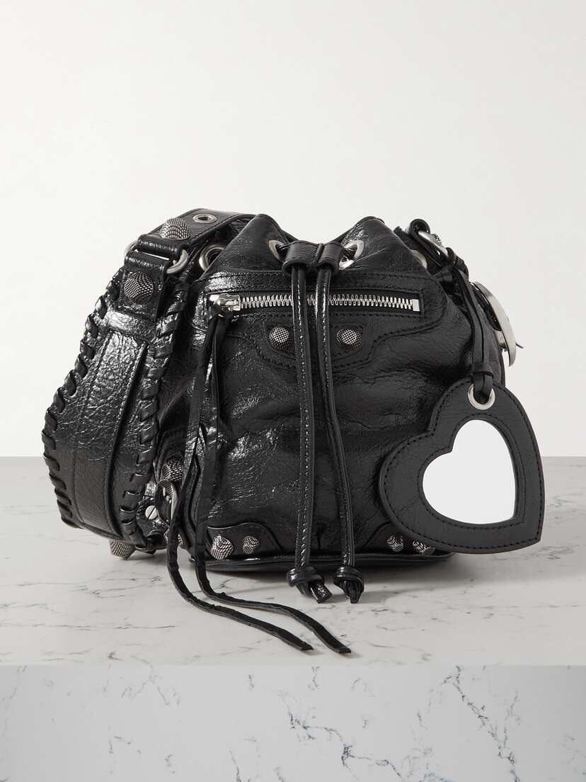 Balenciaga Le Cagole Xs Studded Crinkled-leather Bucket Bag