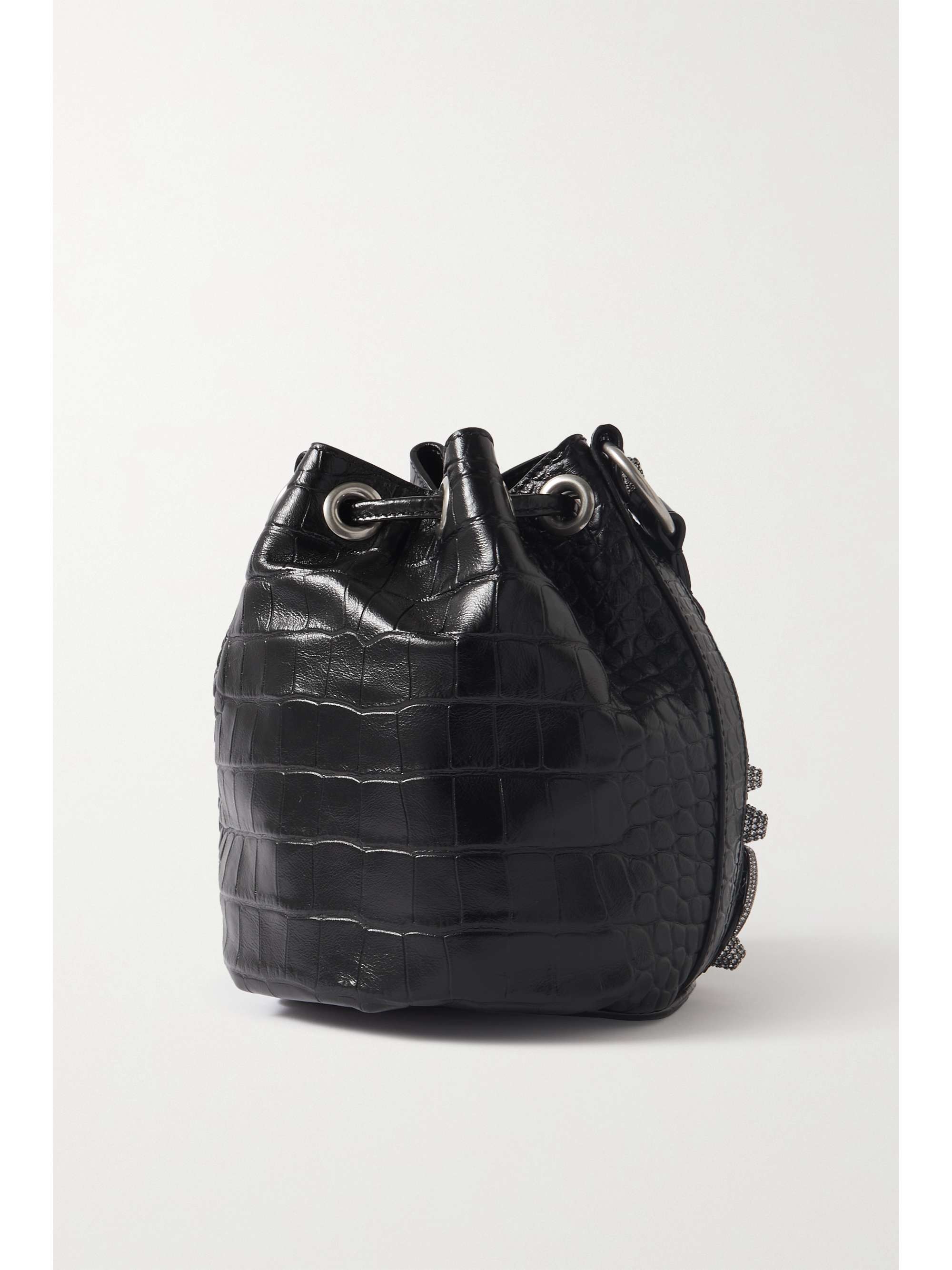 BALENCIAGA Le Cagole XS studded crinkled-leather bucket bag