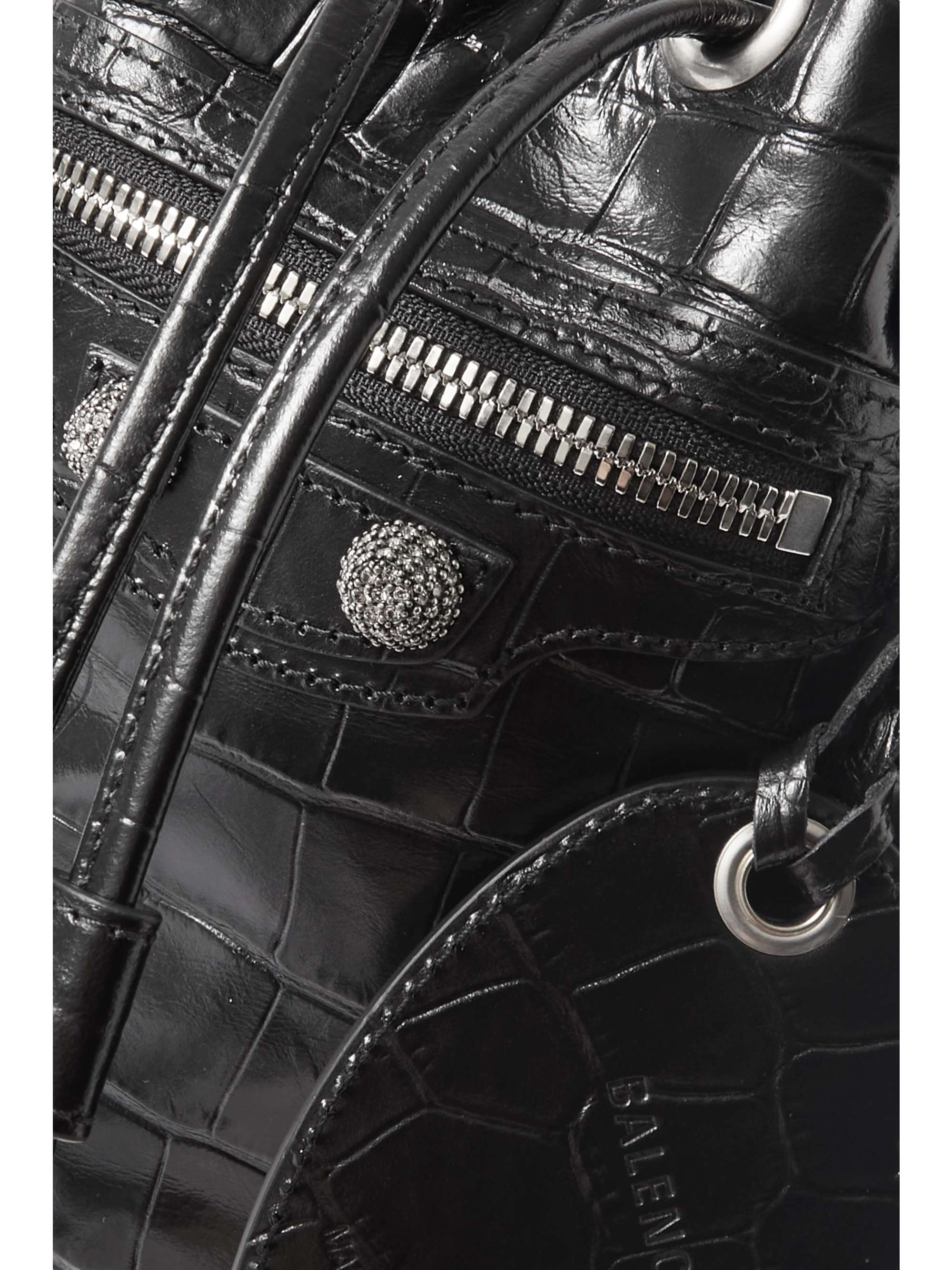 BALENCIAGA Le Cagole XS studded crinkled-leather bucket bag