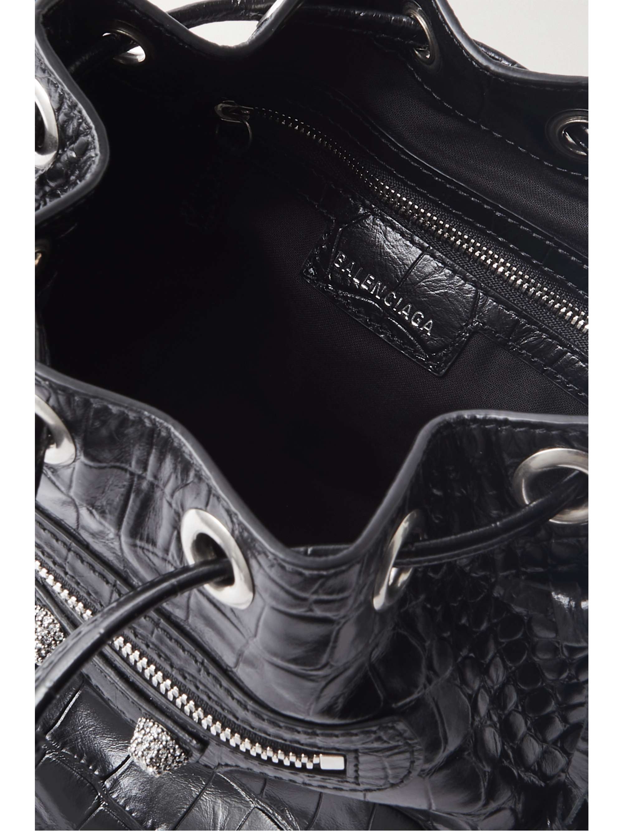 BALENCIAGA Le Cagole XS studded crinkled-leather bucket bag