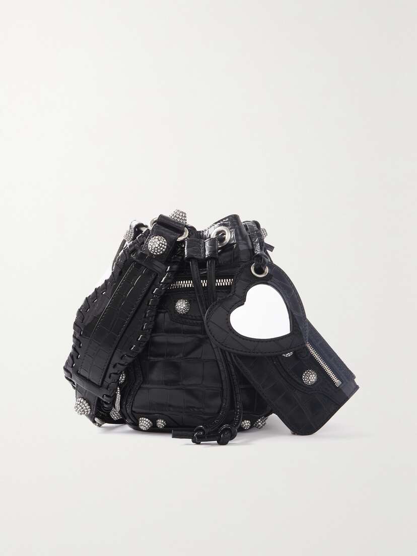 Balenciaga Le Cagole Xs Studded Croc-effect Leather Bucket Bag