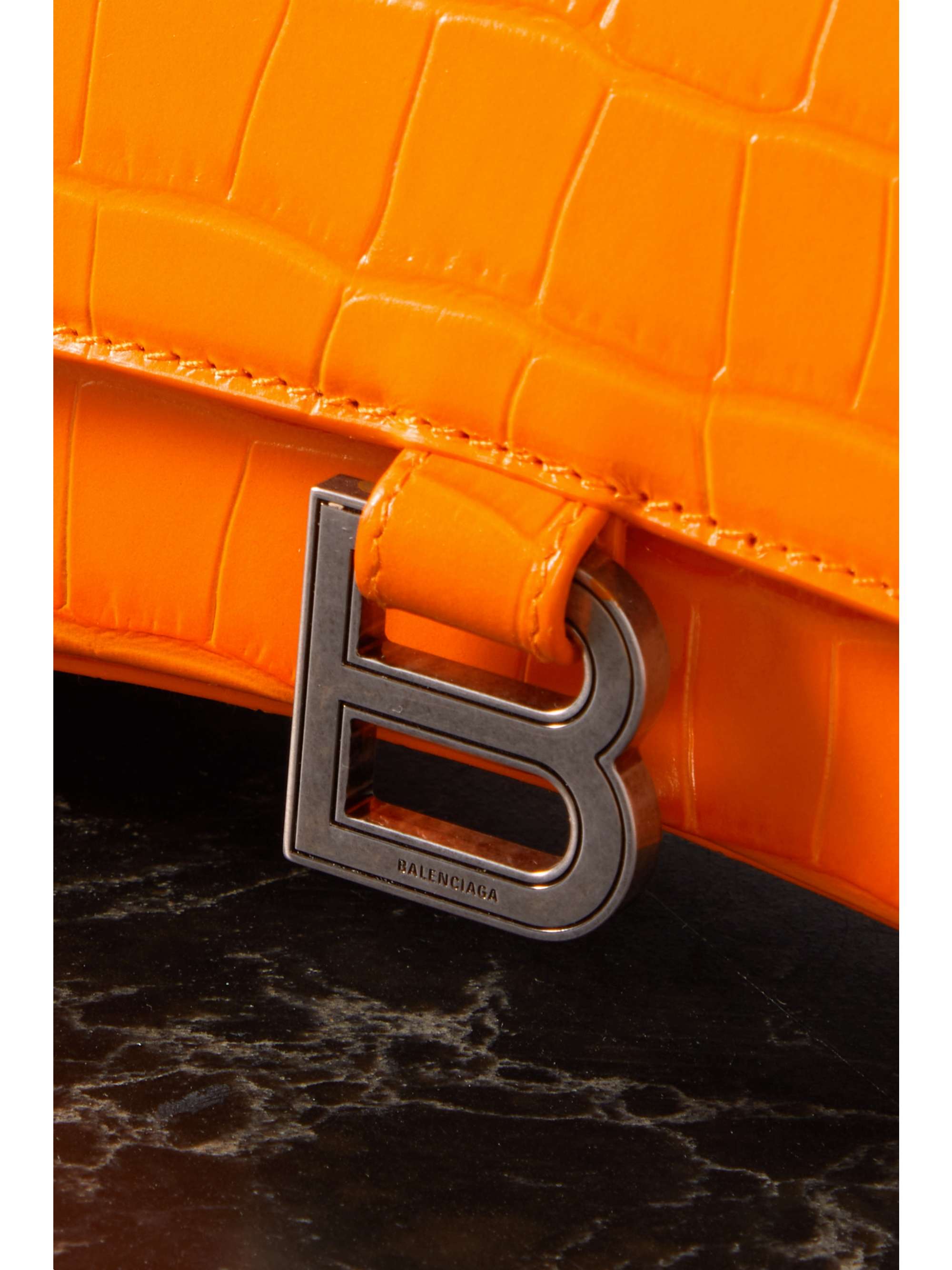 BALENCIAGA Hourglass small croc-effect leather tote