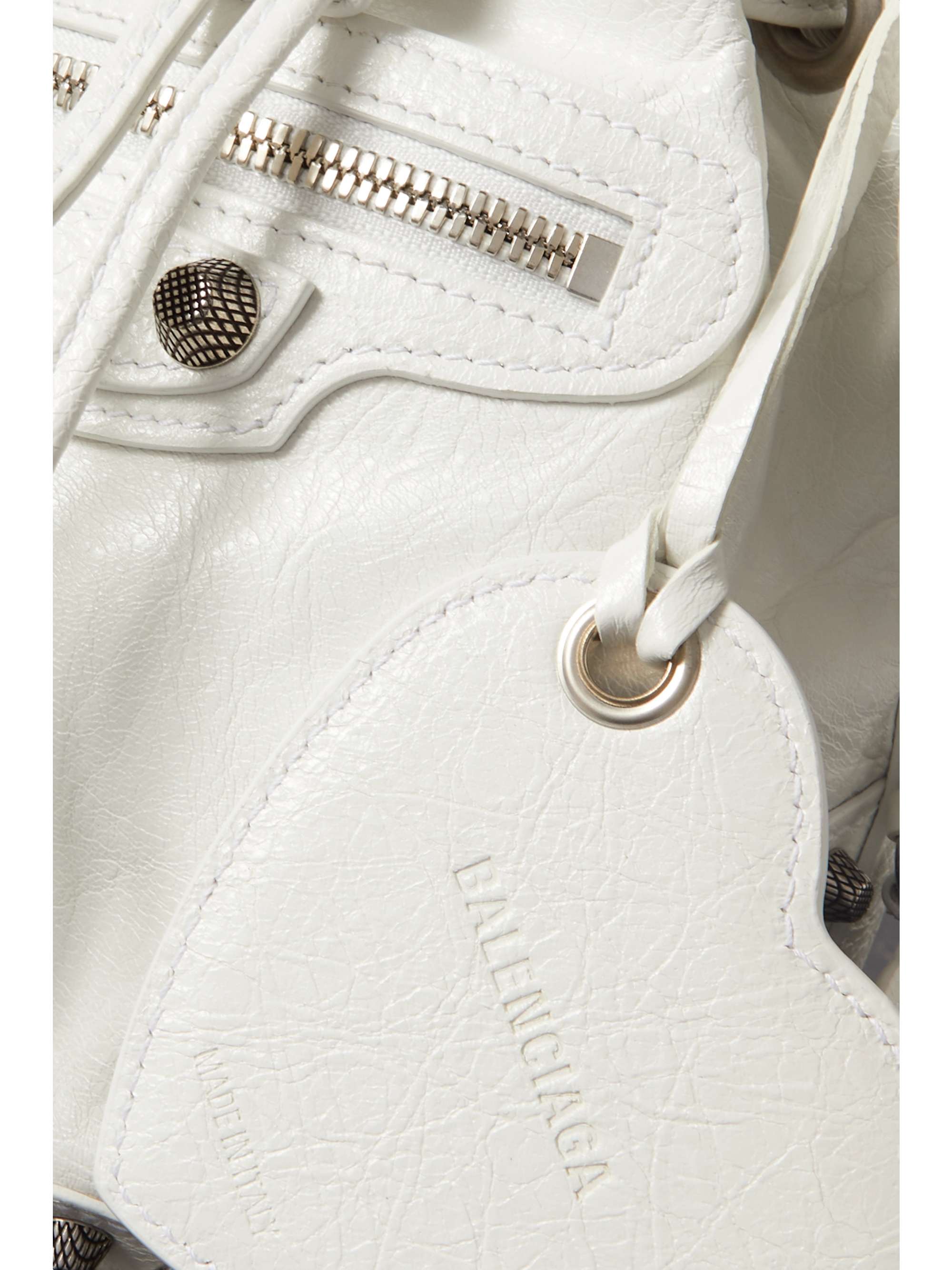 BALENCIAGA Le Cagole XS studded crinkled-leather bucket bag