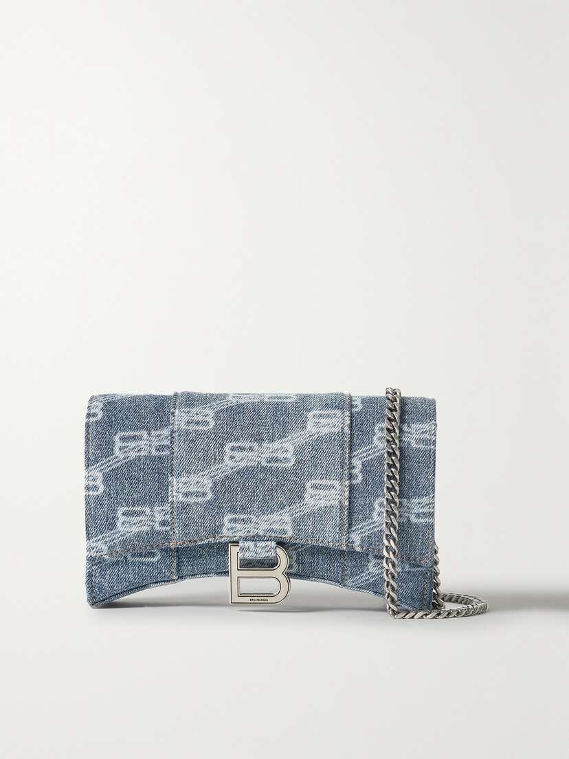 Balenciaga Hourglass Logo-print Denim Shoulder Bag