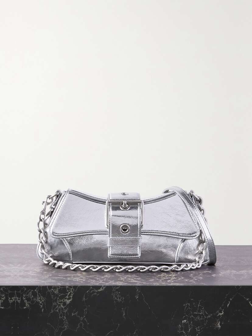 Balenciaga Lindsay Small Buckled Metallic Crinkled-leather Shoulder Bag