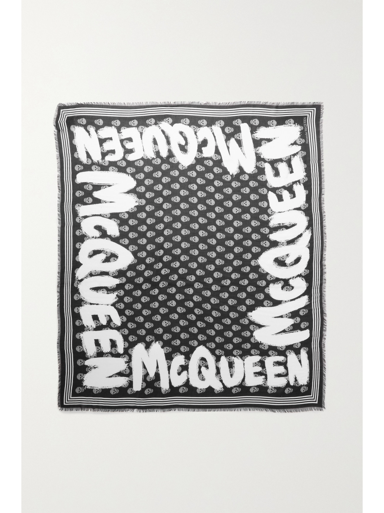 Alexander McQueen - Graffiti Fringed Printed Modal Scarf - Black