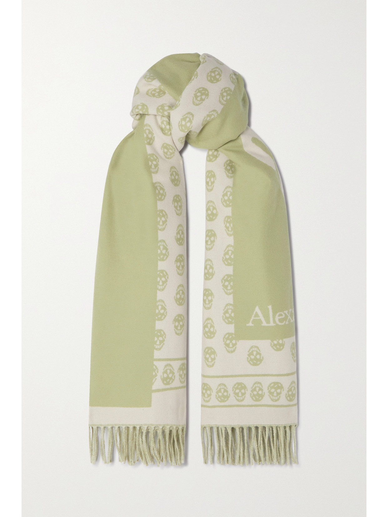 Alexander Mcqueen Skull-print Branded Wool Scarf In Ivory