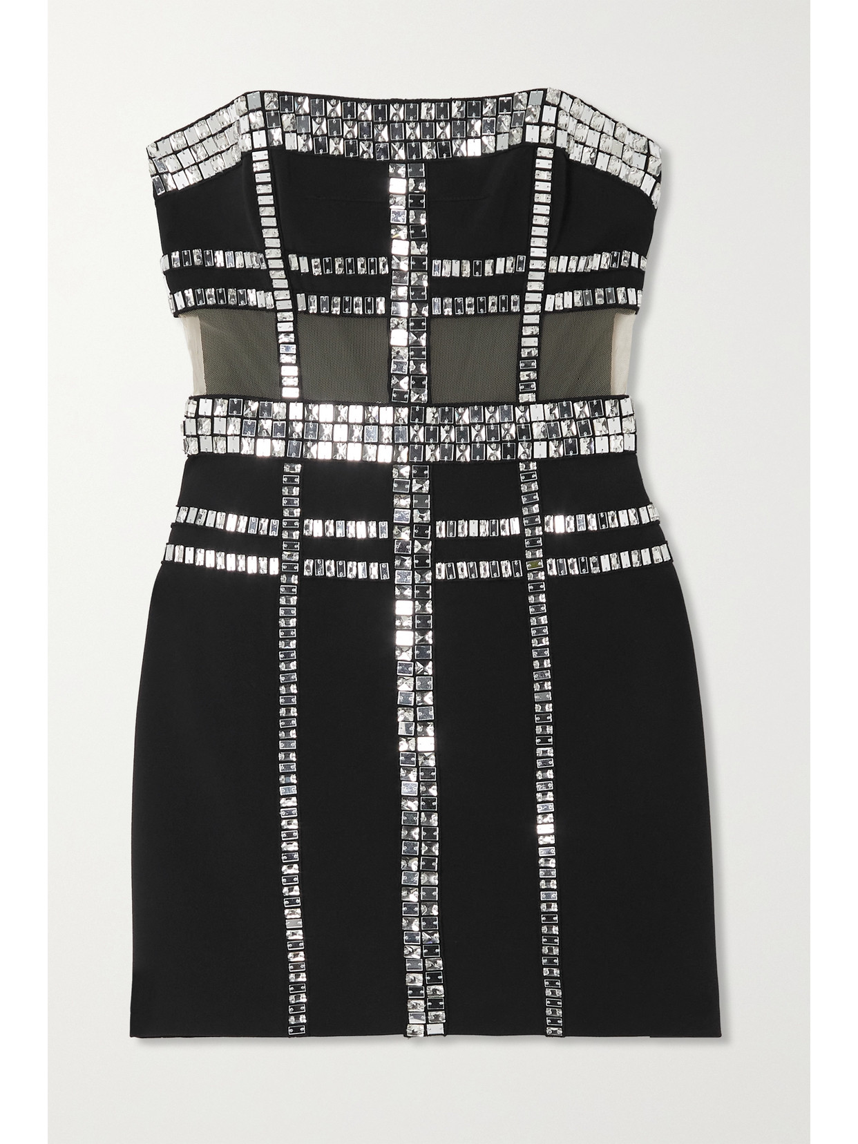DAVID KOMA STRAPLESS EMBELLISHED CREPE AND MESH MINI DRESS