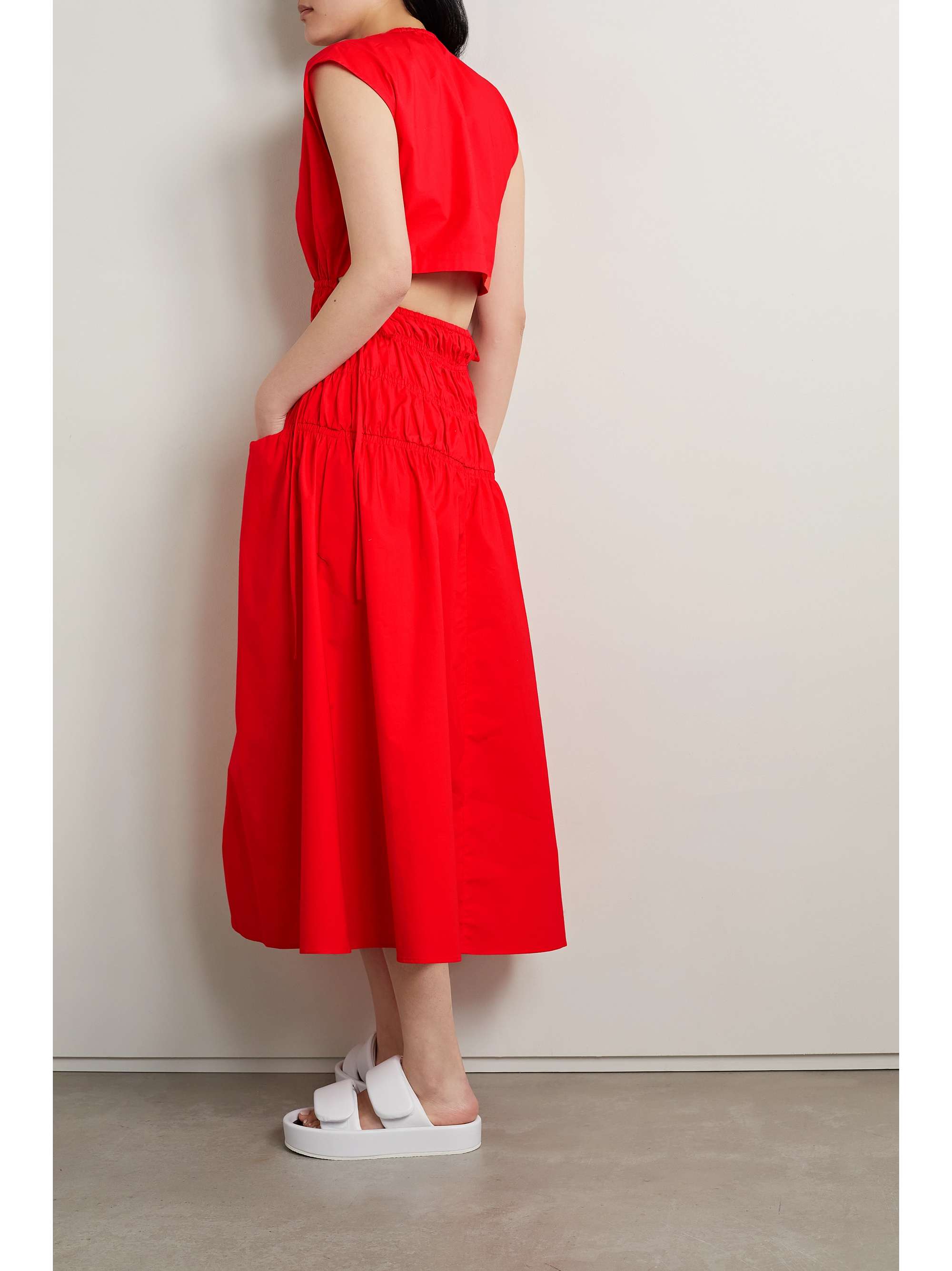 PROENZA SCHOULER WHITE LABEL Cutout shirred cotton-poplin midi dress | NET-A-PORTER