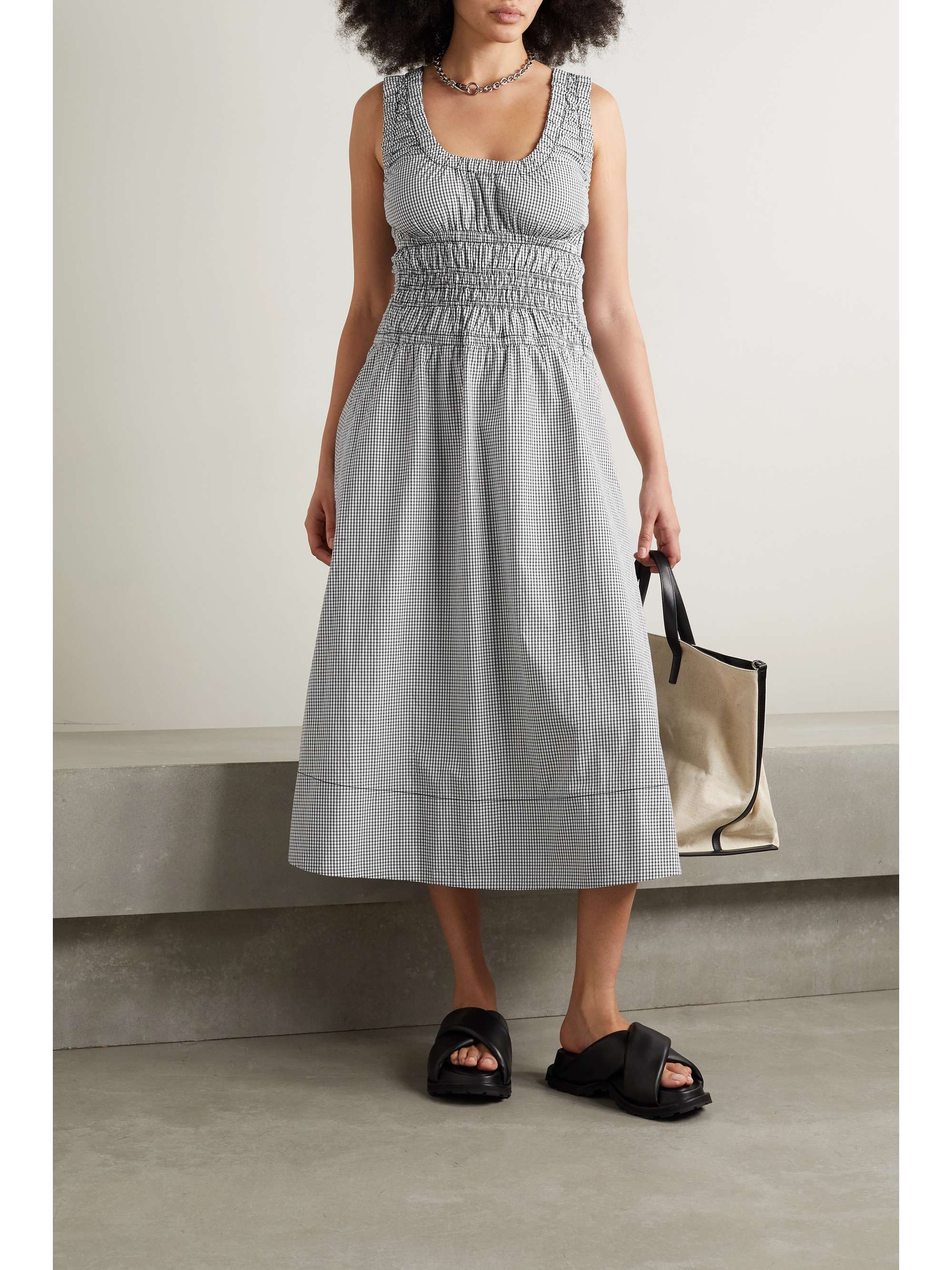 PROENZA SCHOULER WHITE LABEL Gathered checked cotton-poplin maxi dress