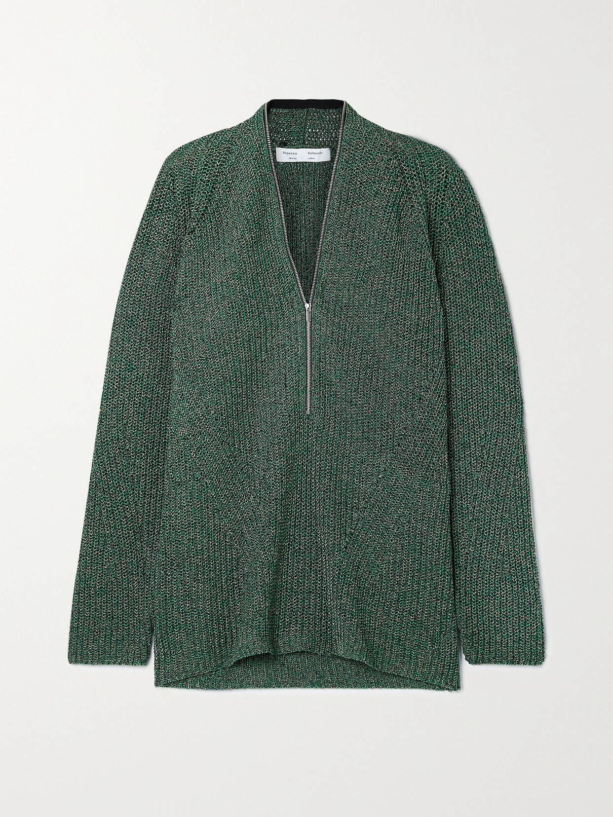 Proenza Schouler White Label Metallic Ribbed-knit Half-zip Sweater - Green