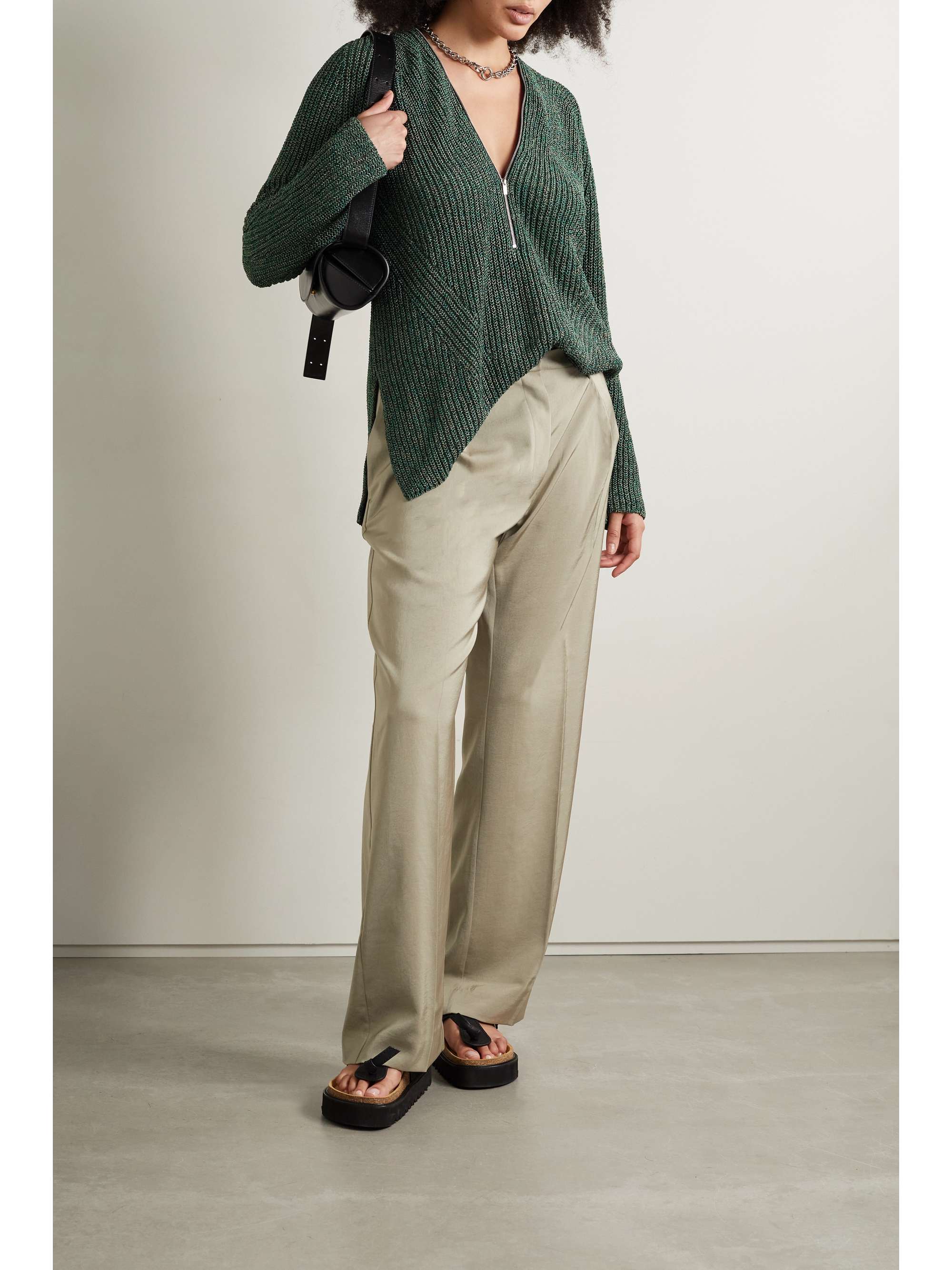 PROENZA SCHOULER WHITE LABEL Metallic ribbed-knit half-zip sweater