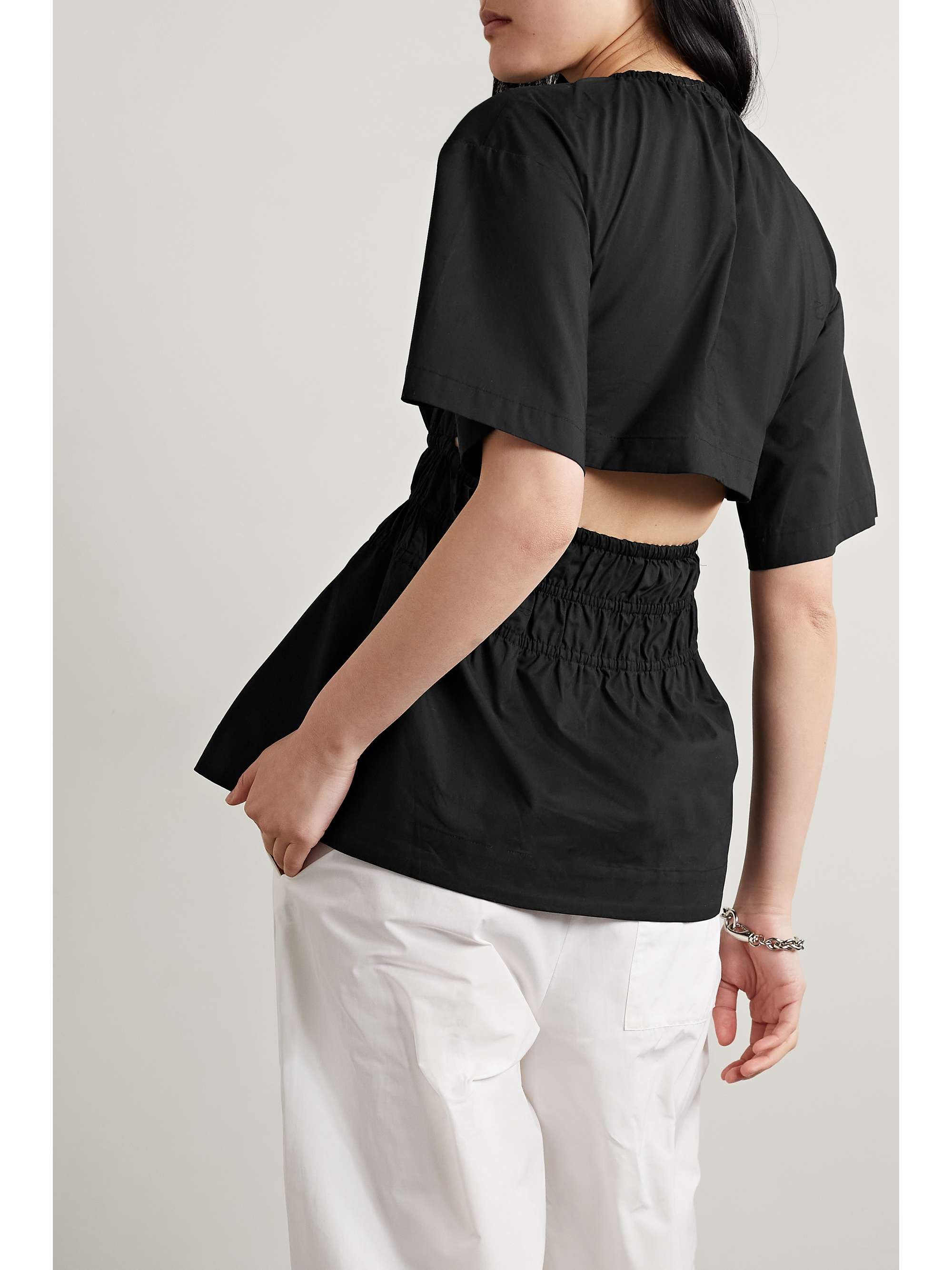 PROENZA SCHOULER WHITE LABEL Cutout shirred cotton-poplin peplum blouse