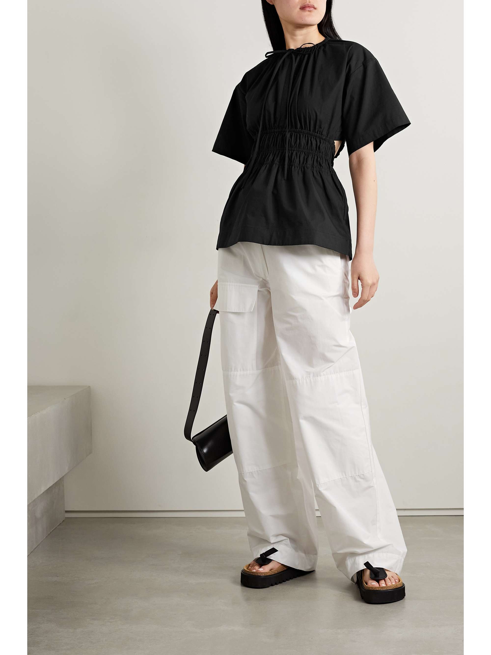 PROENZA SCHOULER WHITE LABEL Cutout shirred cotton-poplin peplum blouse