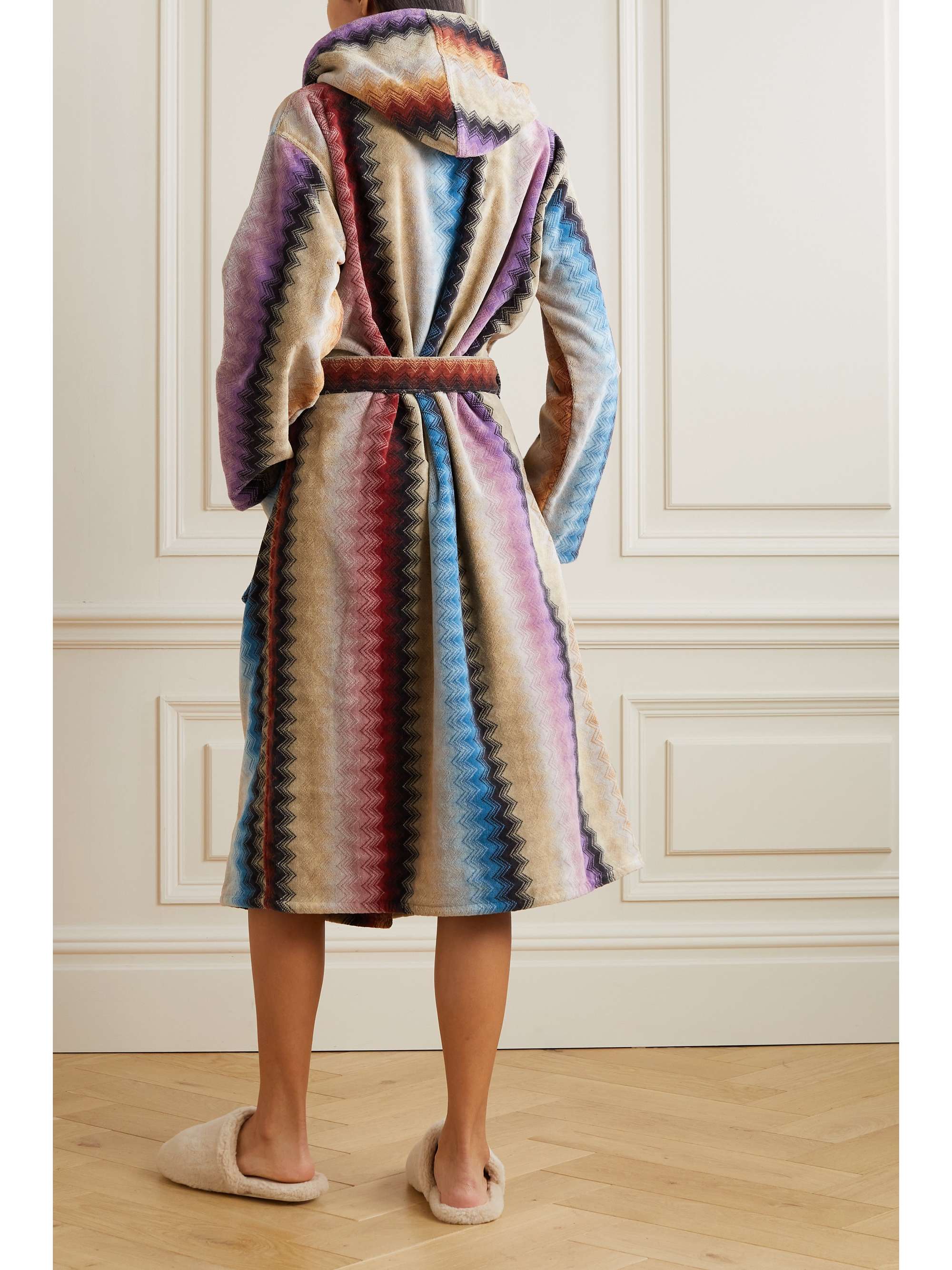 MISSONI HOME Byron hooded belted striped cotton-terry jacquard robe