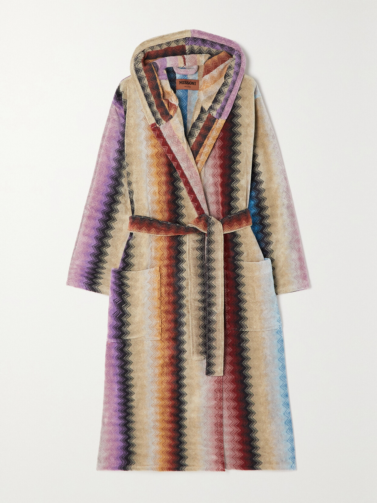 Missoni Home - Byron Hooded Belted Striped Cotton-terry Jacquard Robe - Neutrals