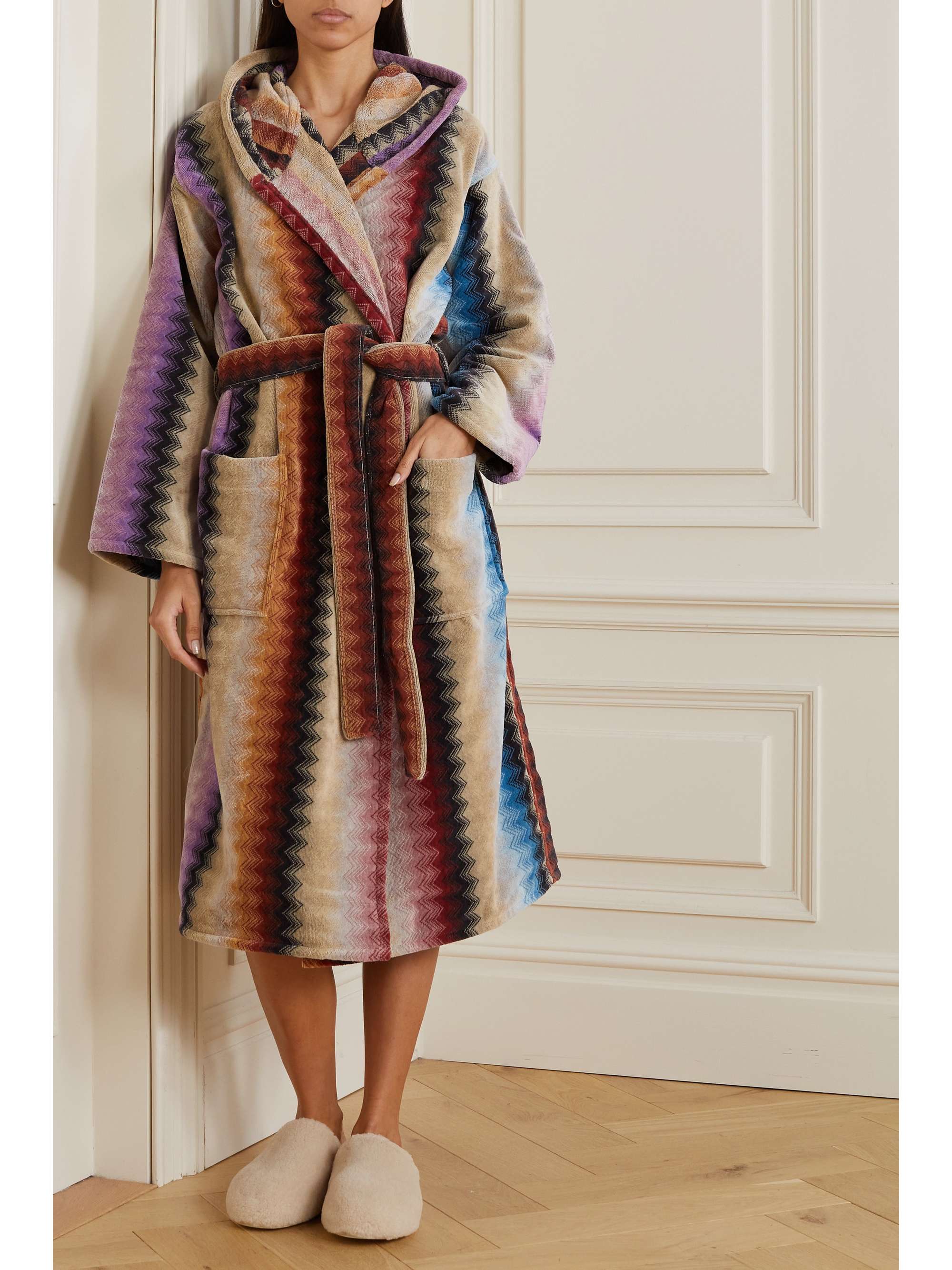 MISSONI HOME Byron hooded belted striped cotton-terry jacquard robe
