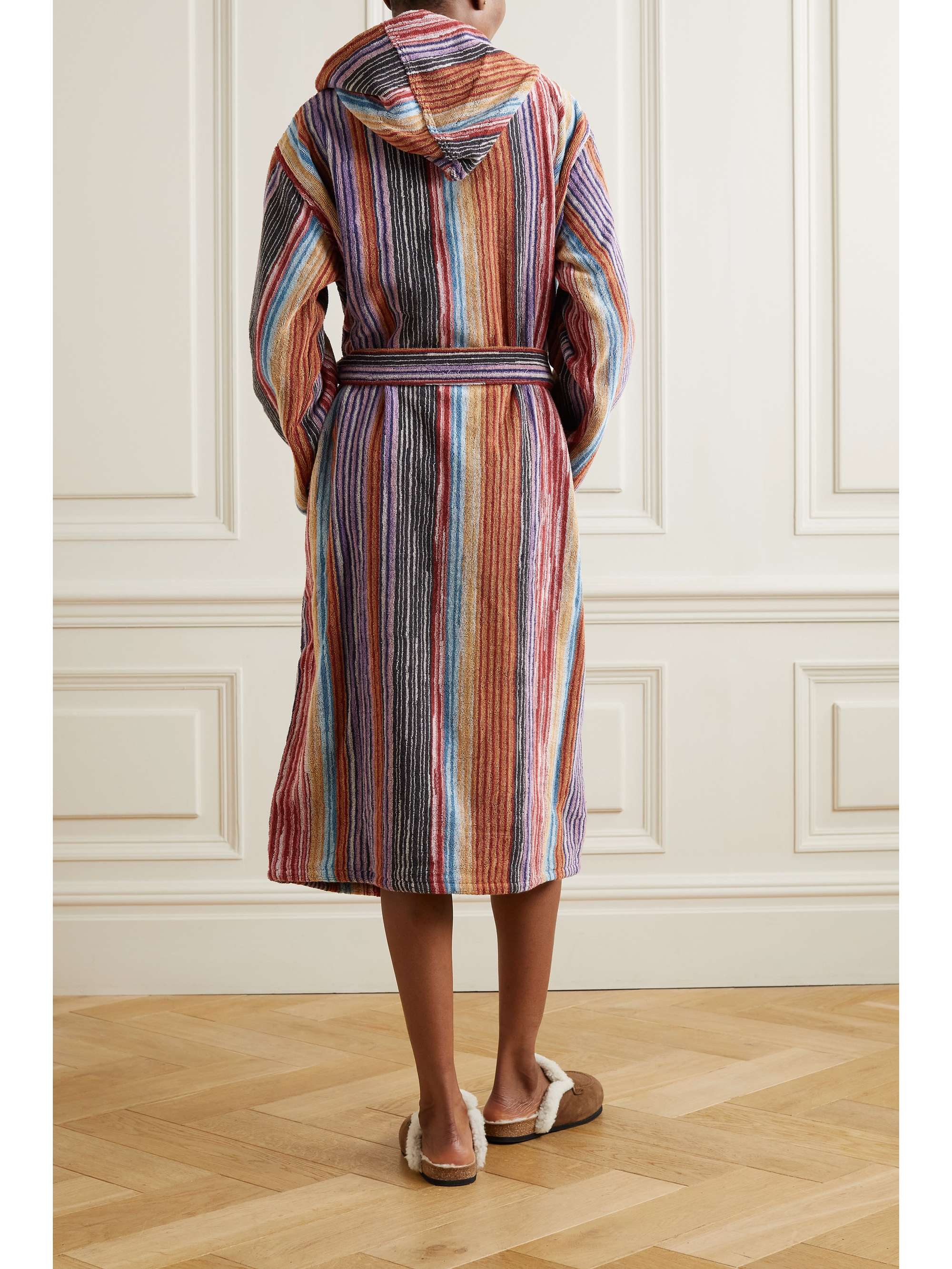 MISSONI HOME Bonnie hooded belted striped cotton-terry robe